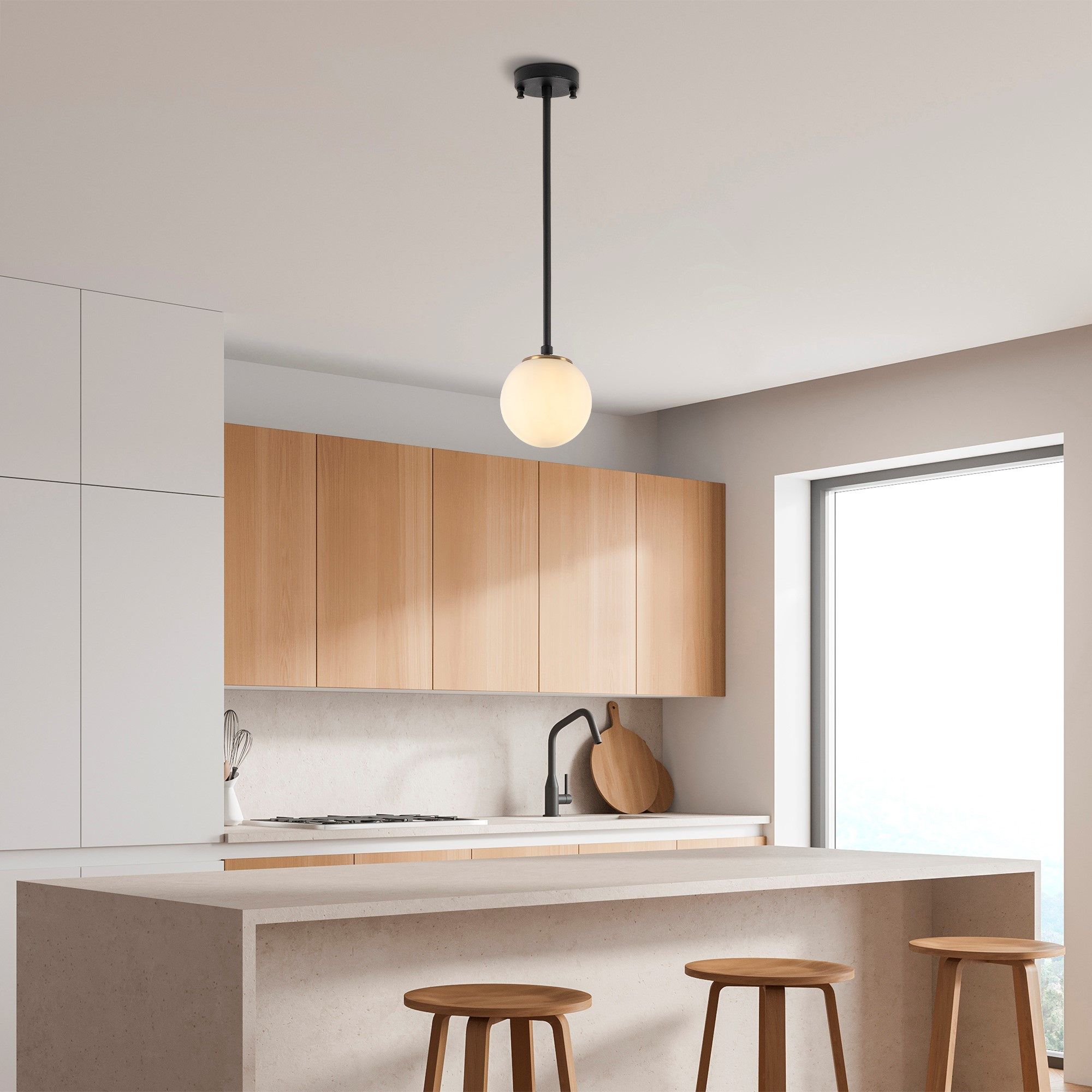 Lustre Fulgor - Corps en métal - Chapeau en verre - 15x15x61cm - Douille E14