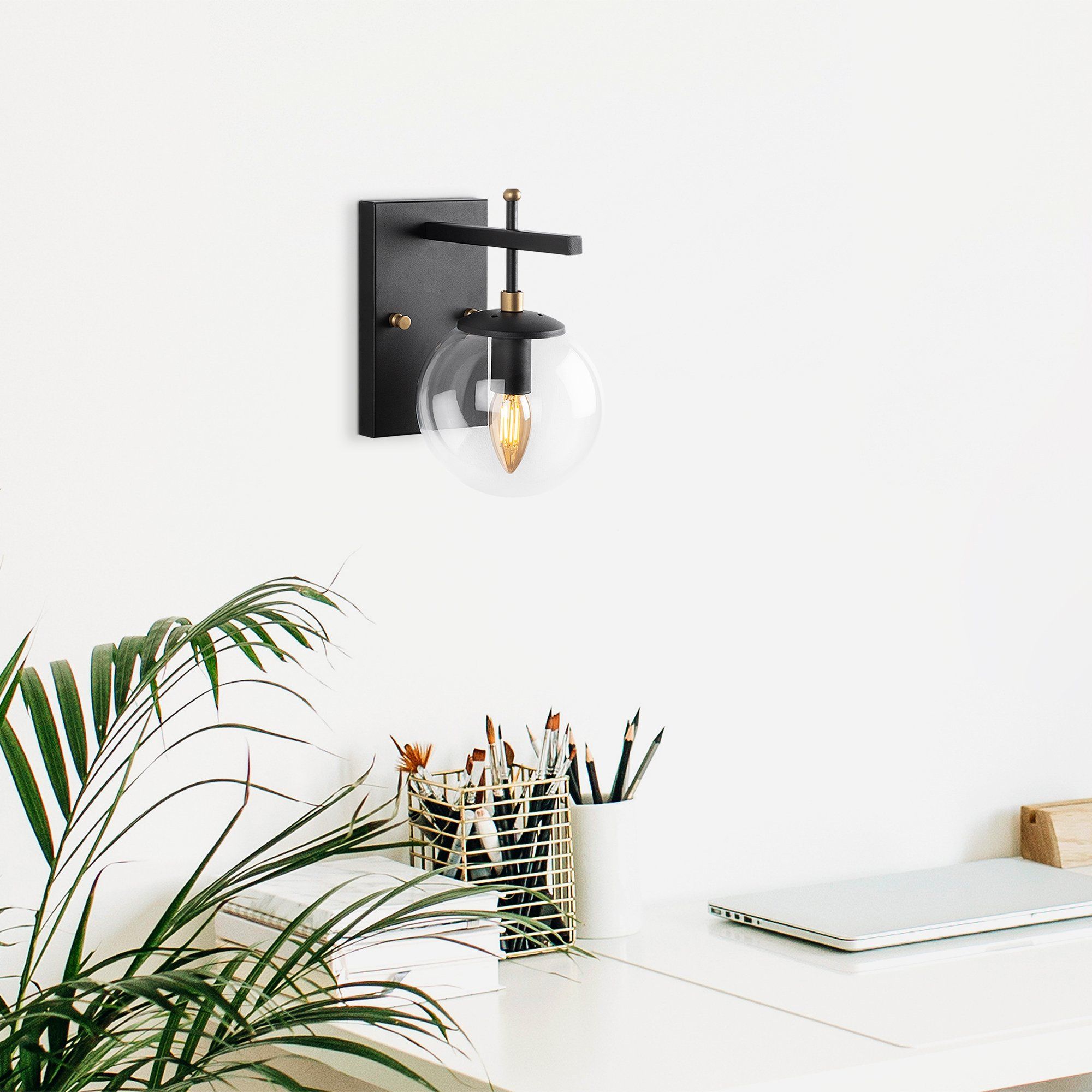 Fulgor Wall Lamp - Corps en métal, capuchon en verre - Diamètre 15 cm - Taille 15x20x15 cm - Noir antique