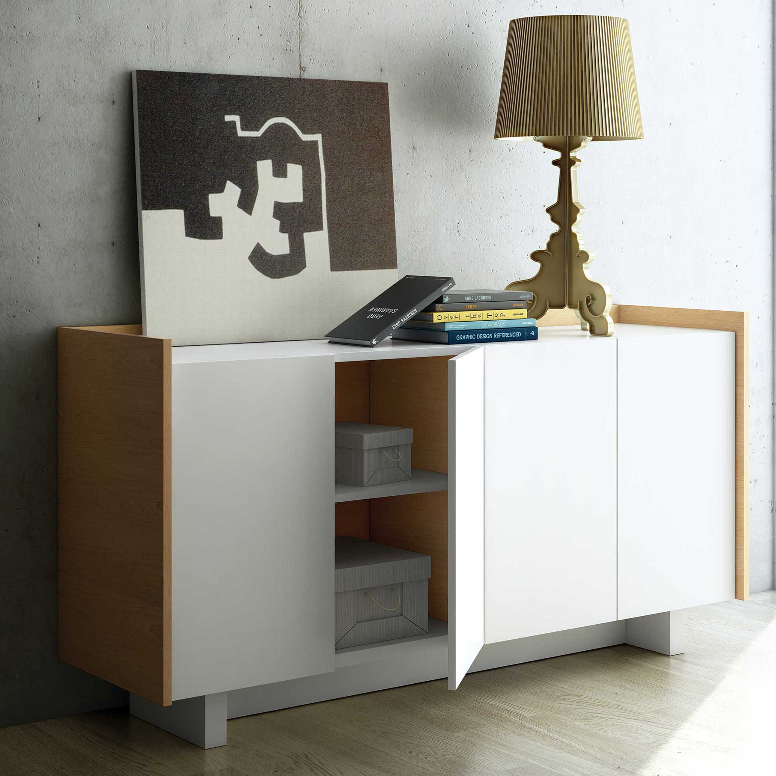 Bahut Skin 160cm - blanc/chêne