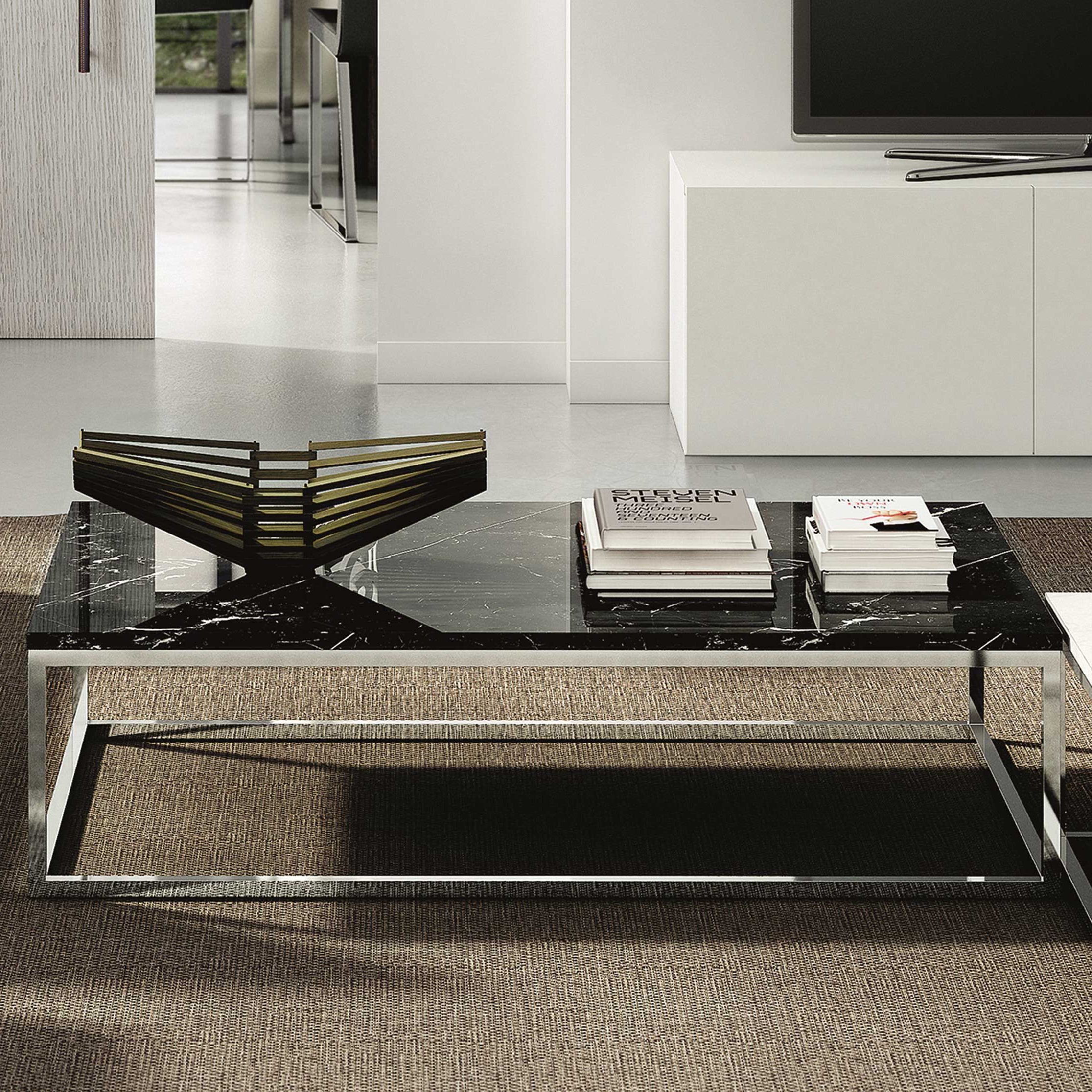 Table basse Prairie - marbre noir/chrome