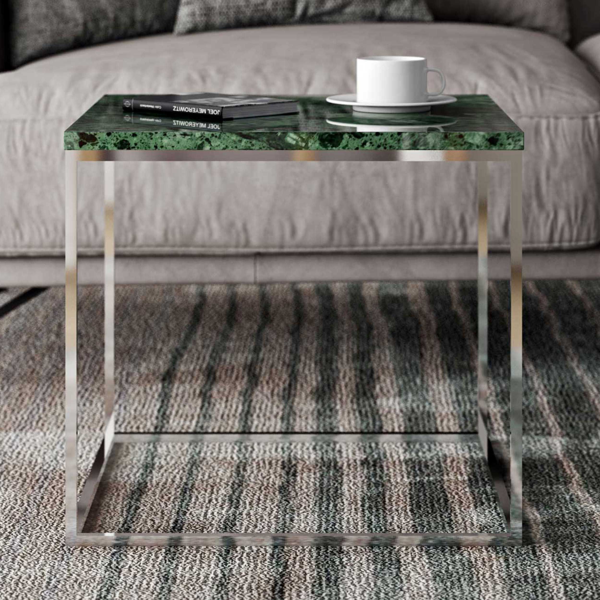 Table d'appoint Gleam 50x50 - marbre vert/chrome