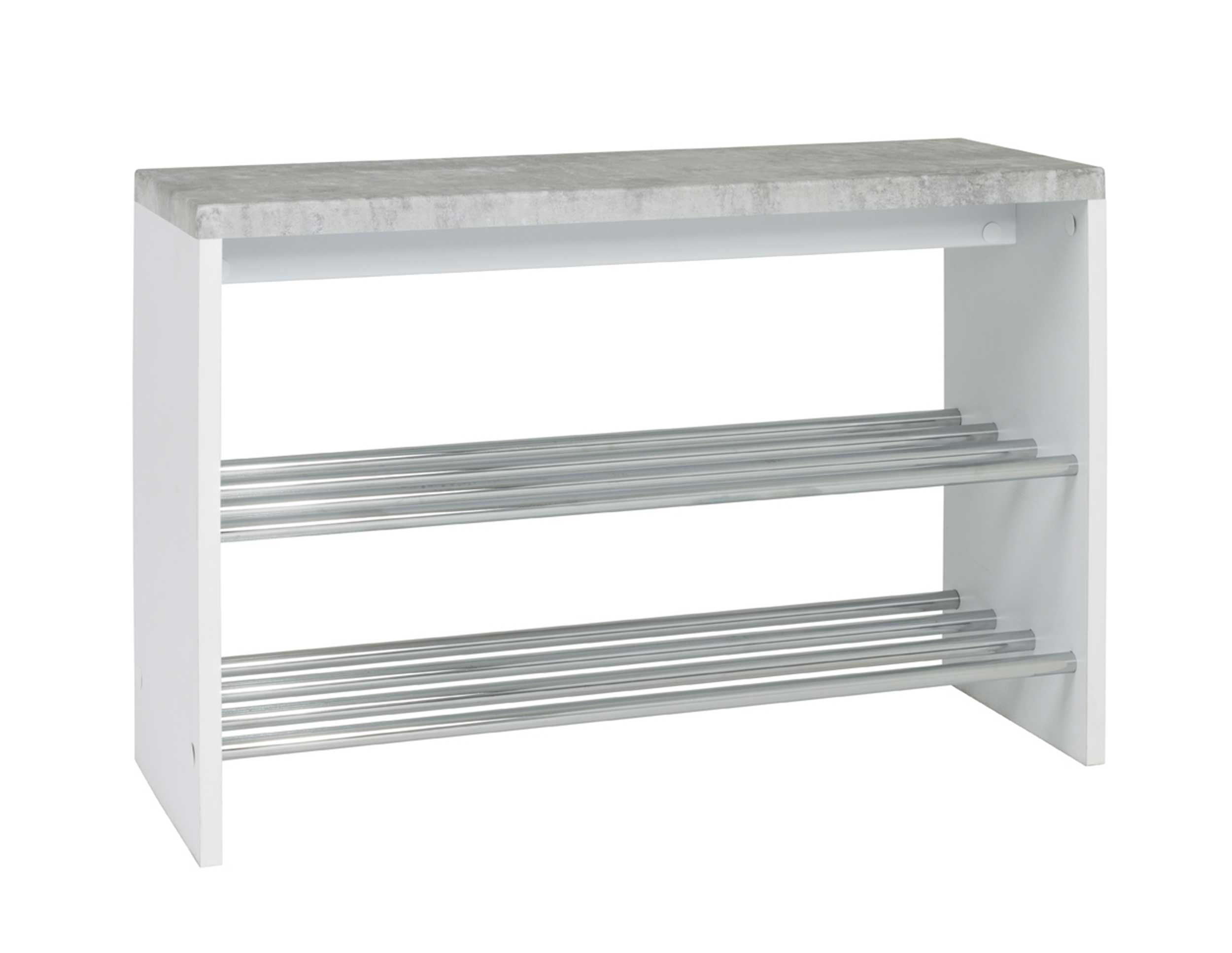 Banc Tillio 81cm, 2 étagères - chrome/décor en béton