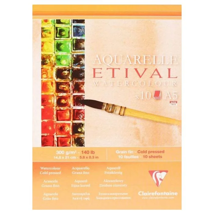 Bloc étude aquarelle A5 - 148 x 210 mm CLAIREFONTAINE Etival Lot de 5