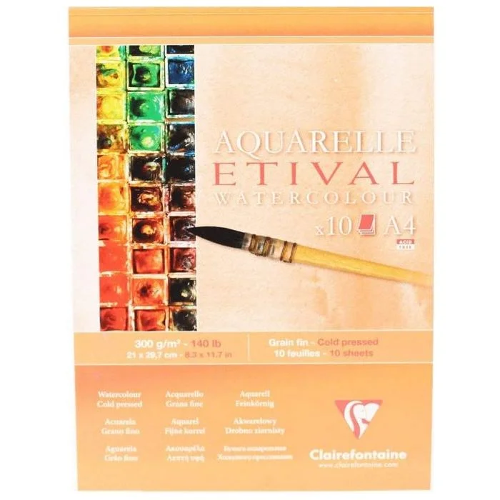 Bloc étude aquarelle A4 - 210 x 297 mm CLAIREFONTAINE Etival Lot de 5