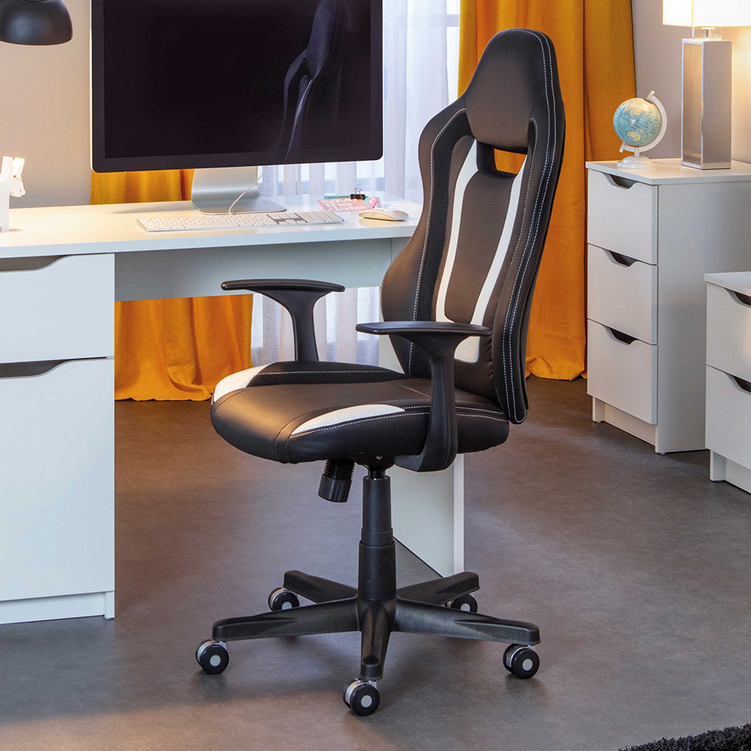 Chaise de bureau Cool Life similicuir - noir/blanc