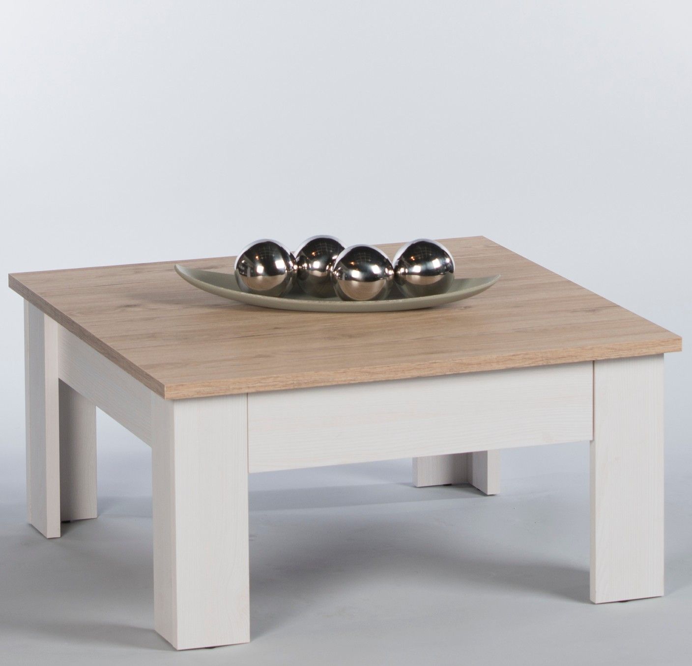 Table basse Armando 78x78cm avec 1 tiroir - chêne/blanc