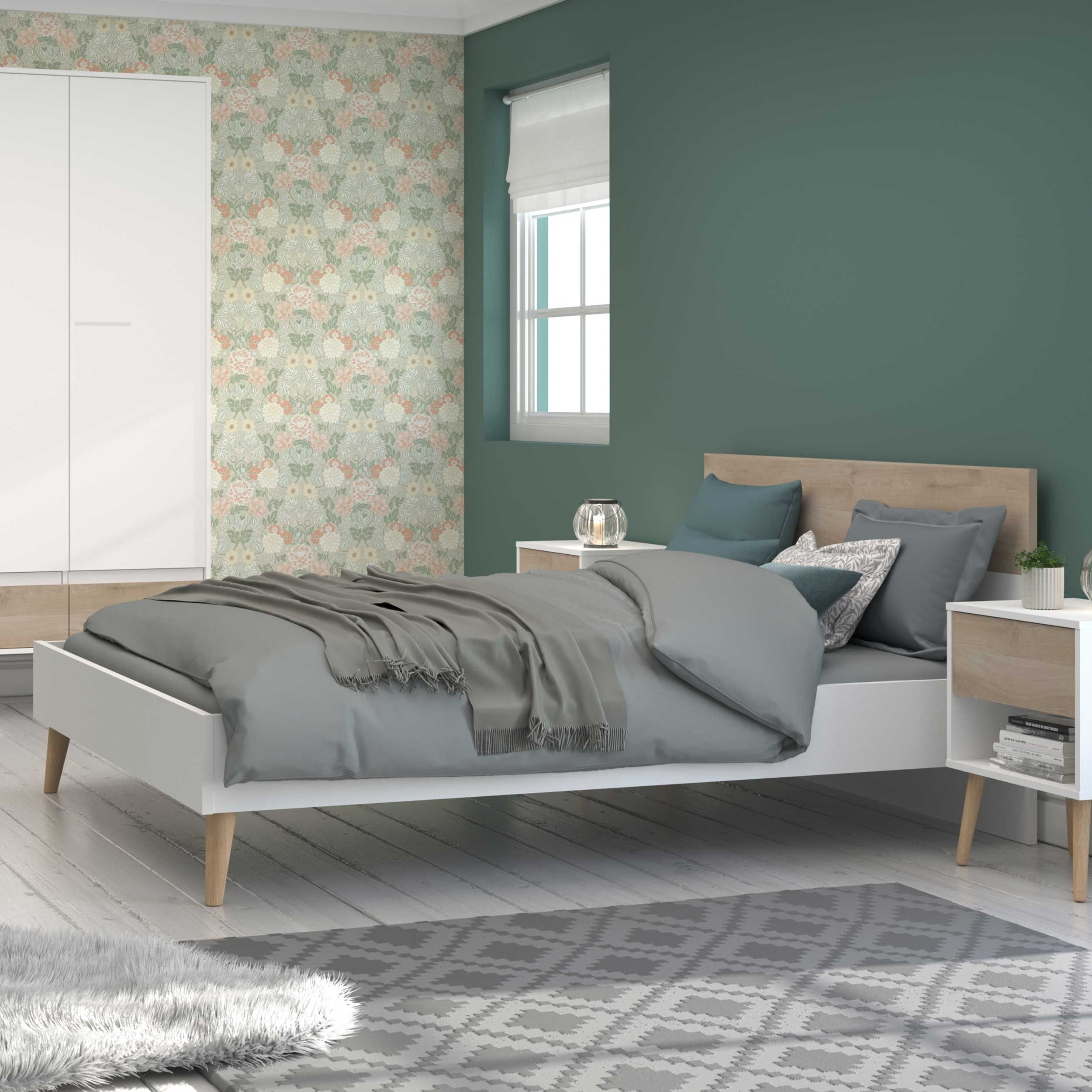 Lit double Hardy 140 x 200 - blanc/chêne