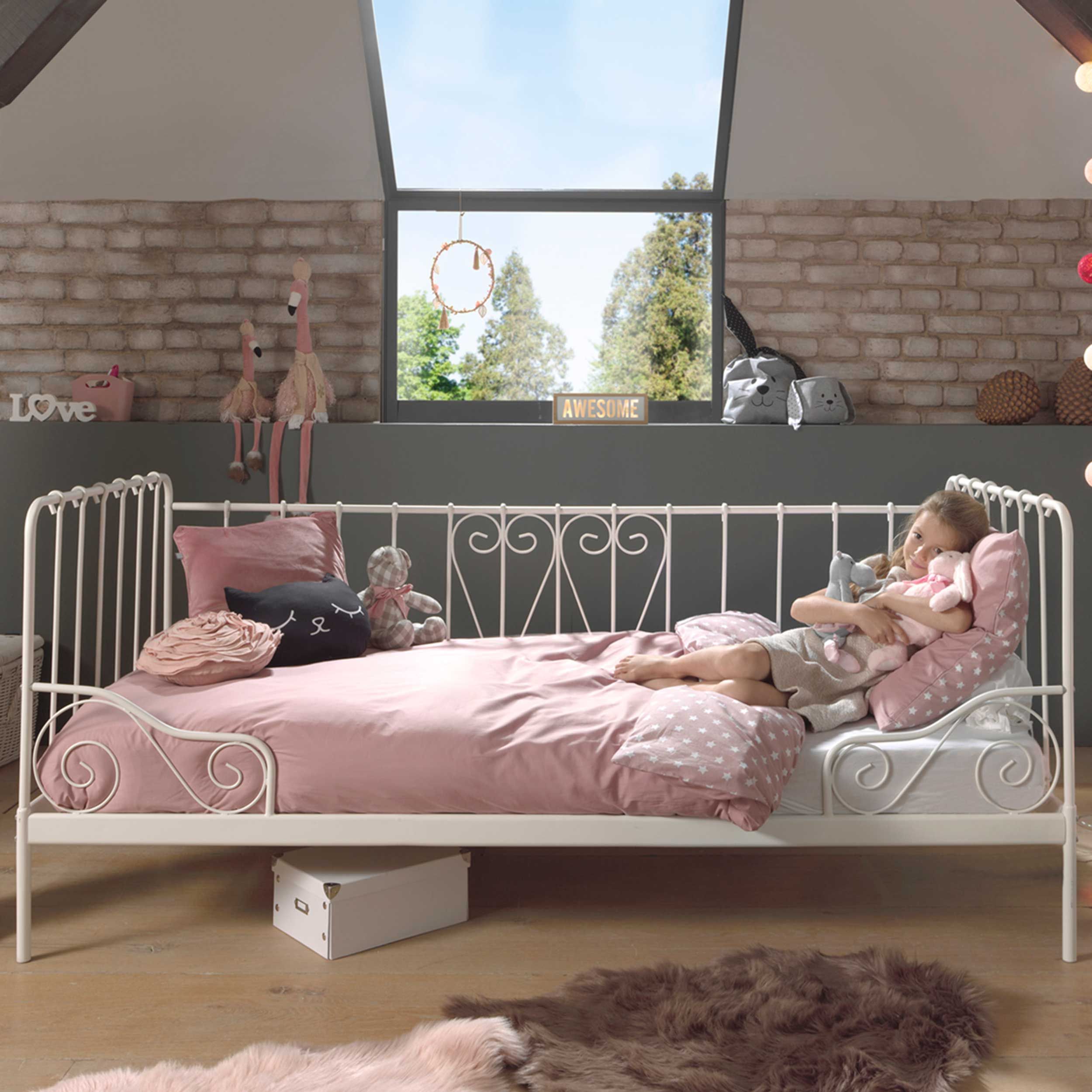 Lit banquette Alice 90x200 cm métal - blanc