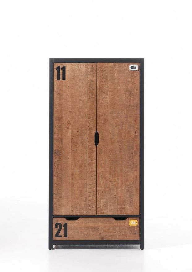 Armoire Alex 2 portes - pin/noir