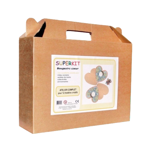 Atelier créatif de mosaïques - kit pour 12 bougeoirs formes coeur 13x13 cm