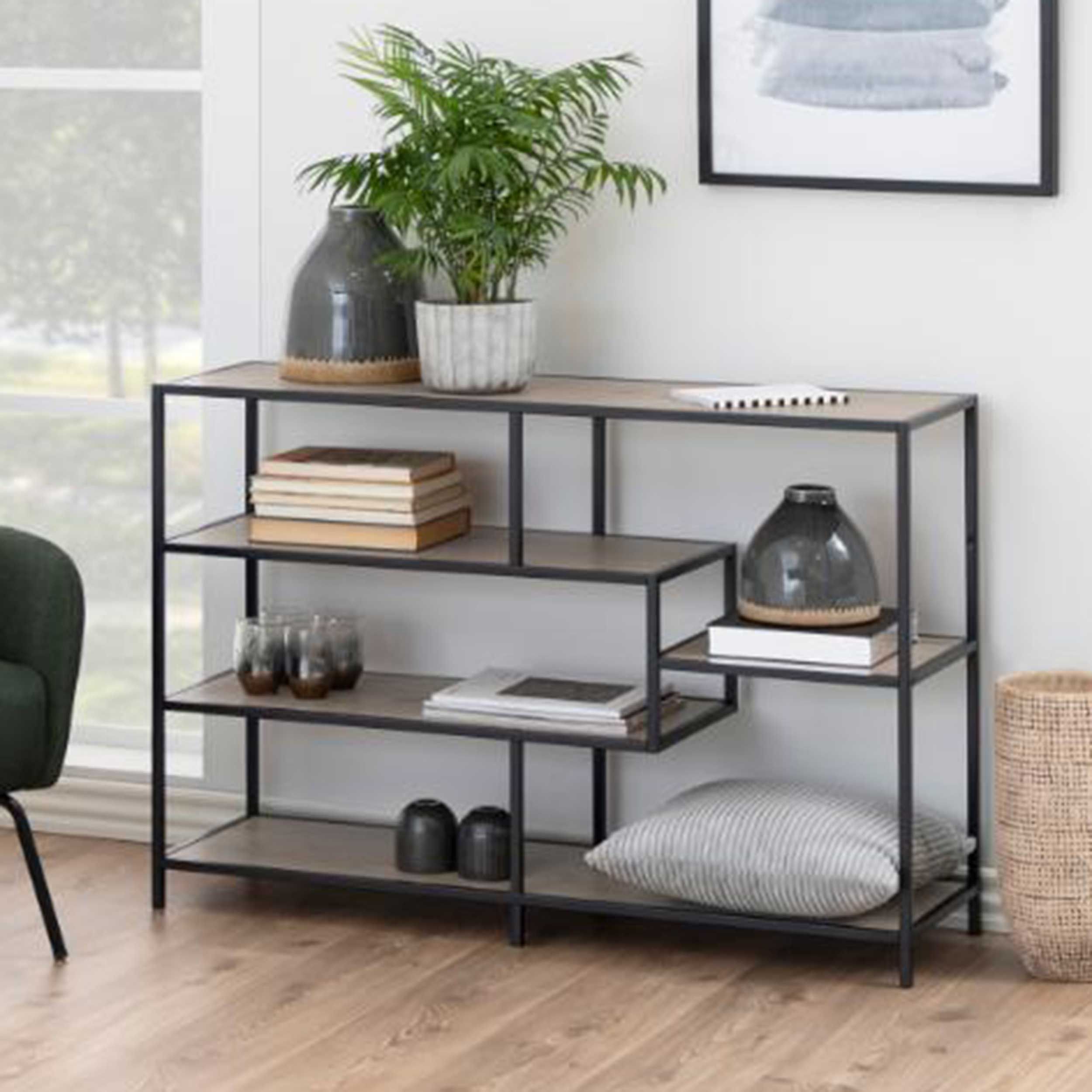 Rack Seaford avec 3 étagères flottantes - chêne sonoma/noir