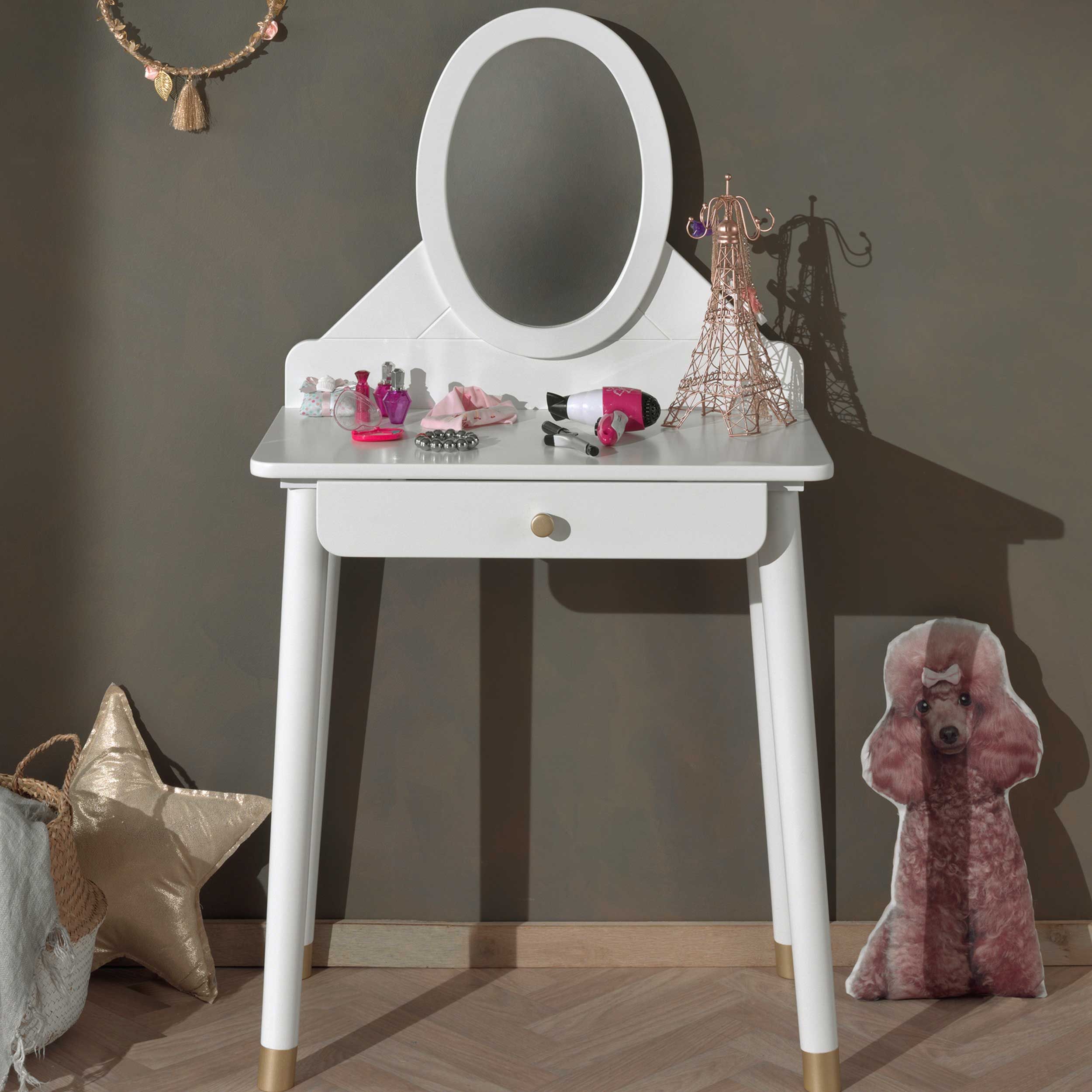 Coiffeuse Billy avec 1 tiroir - blanc/or