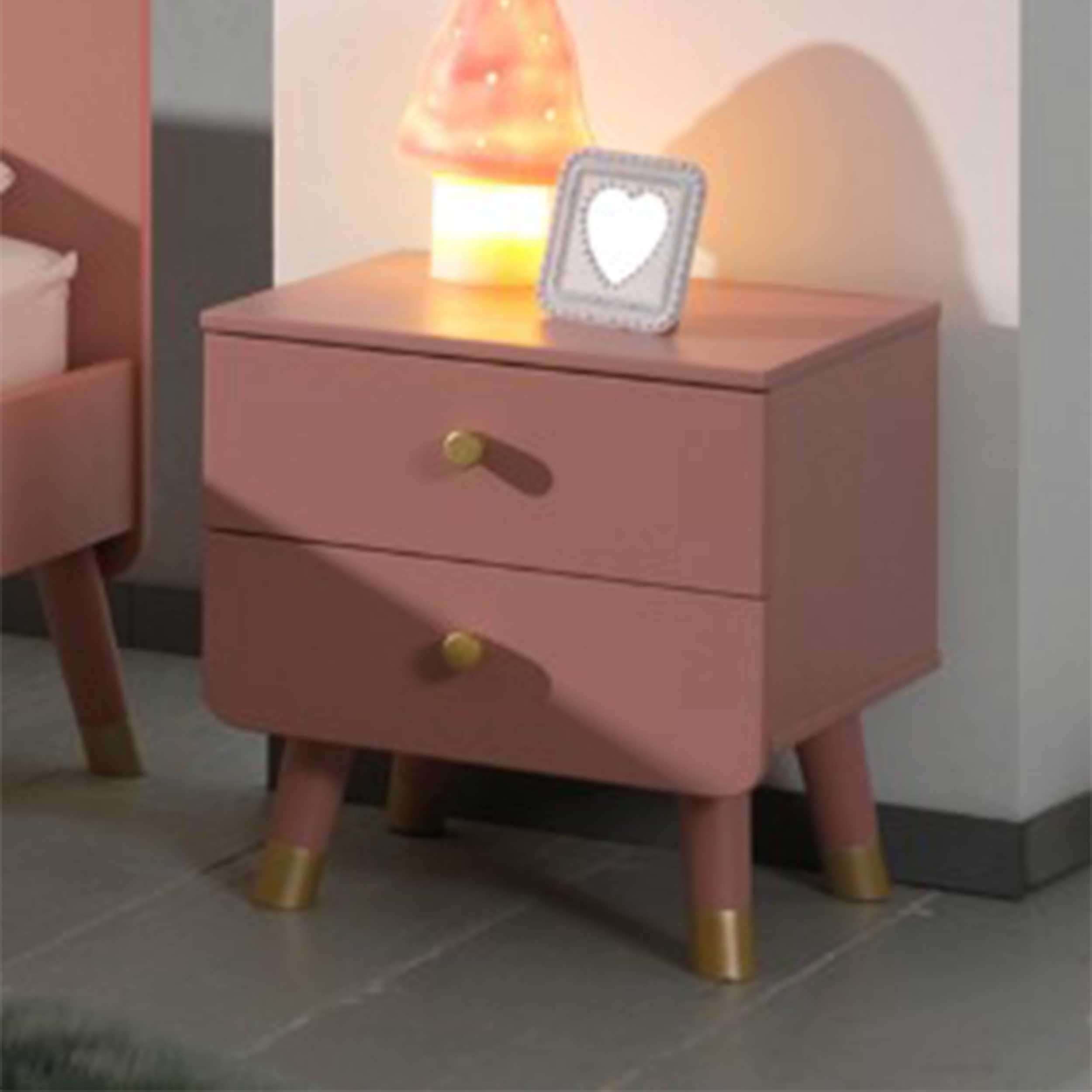 Table de chevet Billy rétro 2 tiroirs - rose