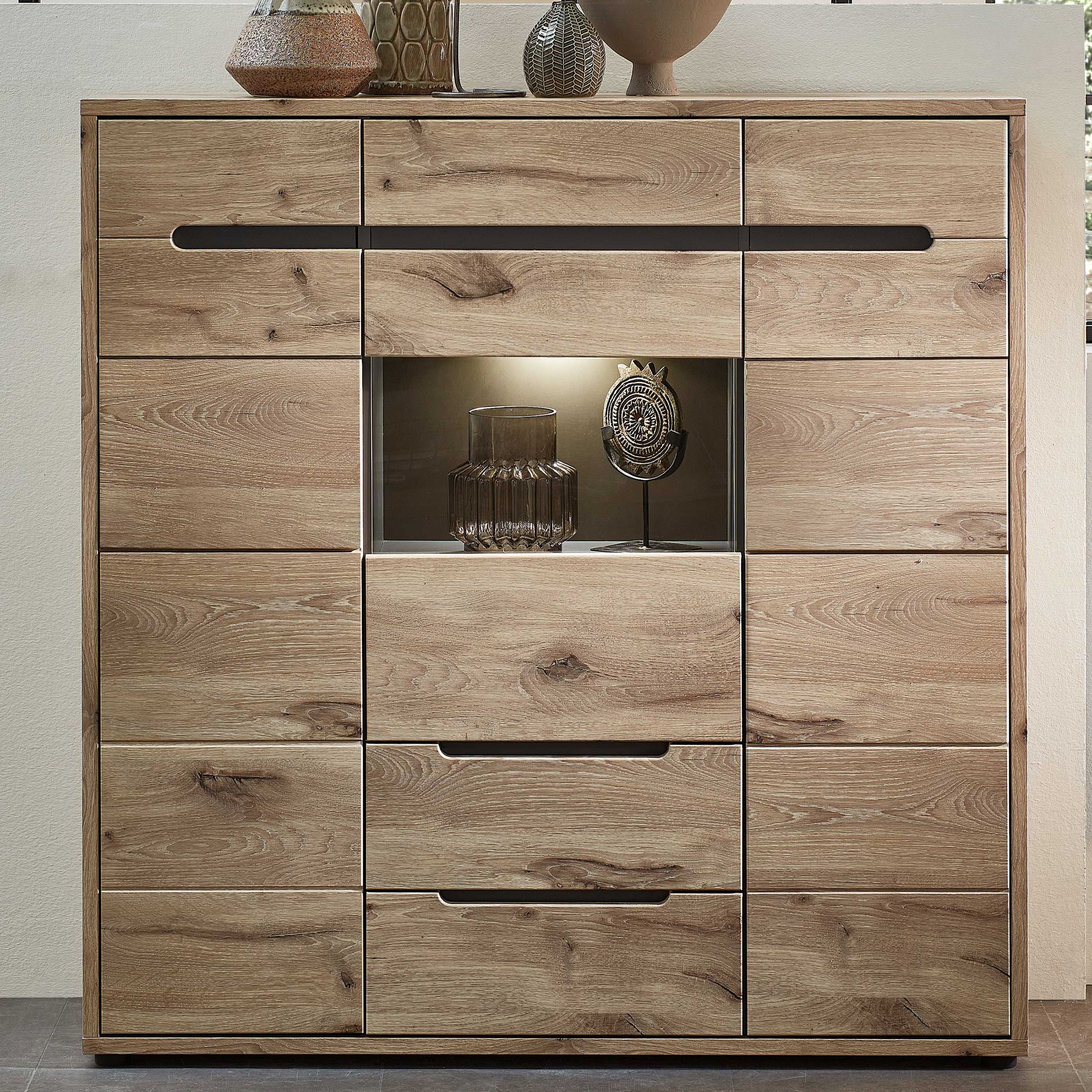 Buffet Bellini 125cm 3 portes & 2 tiroirs - chêne/anthracite