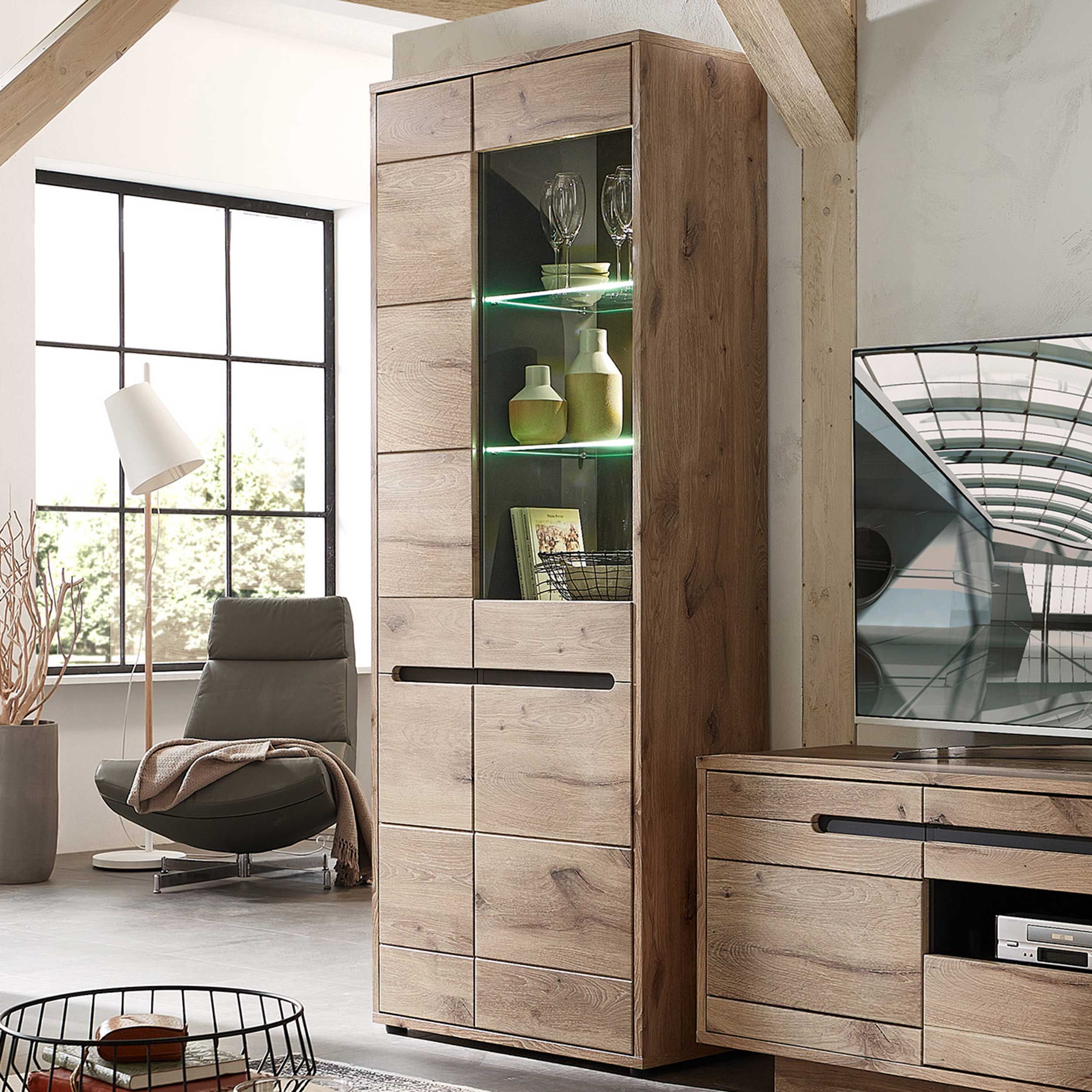 Vitrine Bellini 80cm 2 portes - chêne/anthracite