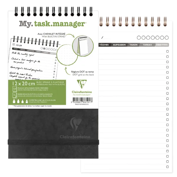 Bloc clairefontaine my task manager age bag reliure integrale 120x200mm 250p detachables reglure
