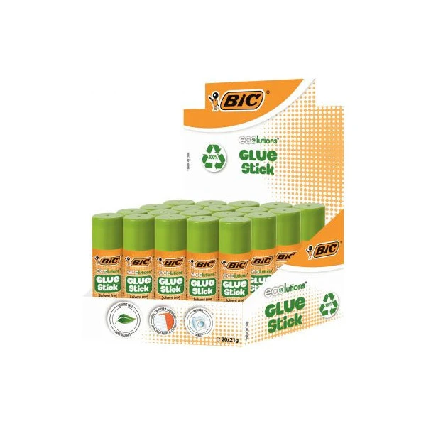 Colle bic ecolutions glue stick - lavable - colle le papier et le carton tube de 21 gr boite de 20