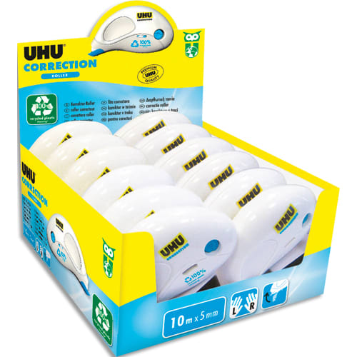 Correcteur uhu devidoir ruban 5mmx10m pack eco compact 10 unites + 2 gratuits