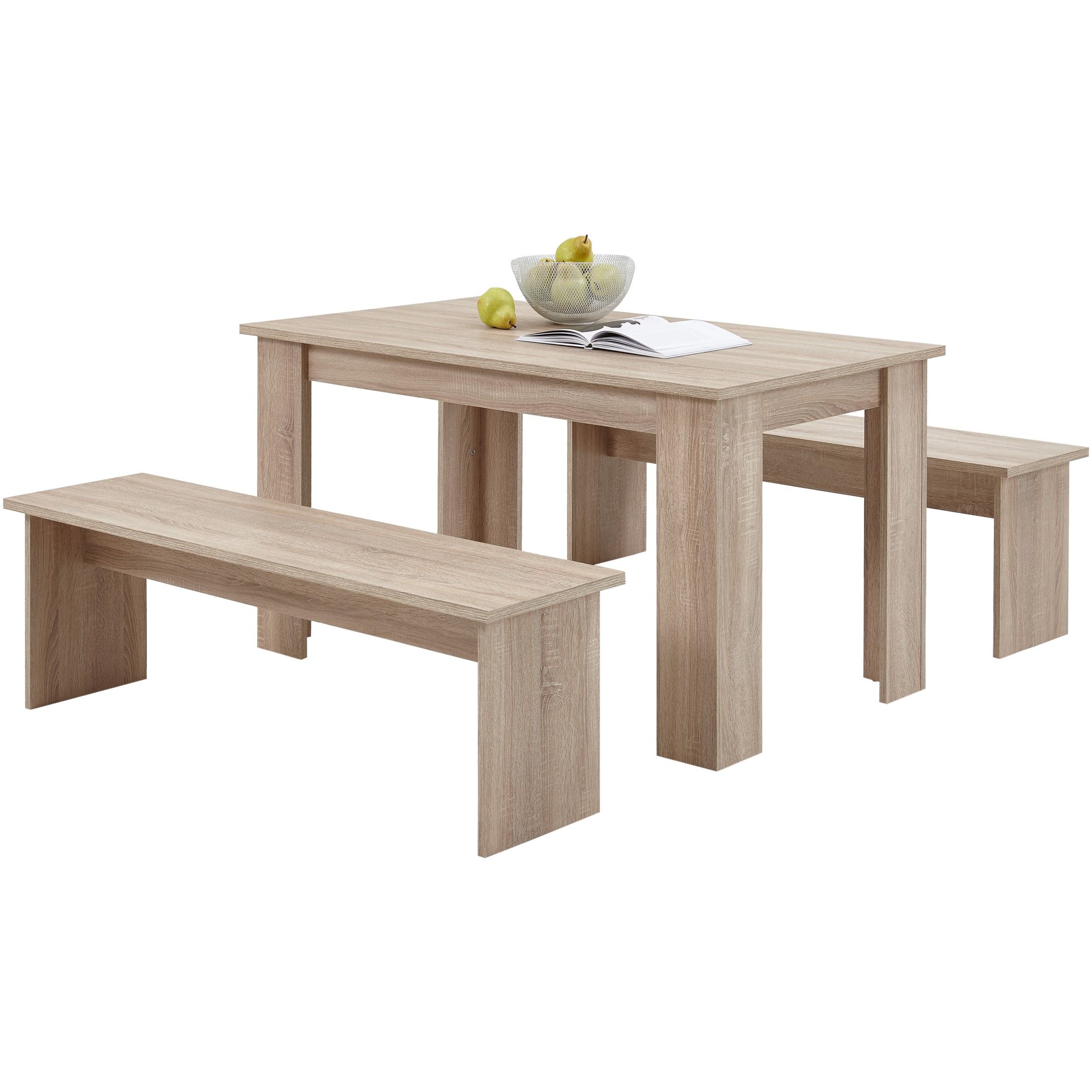 Ensemble table + 2 bancs Mundo - chêne