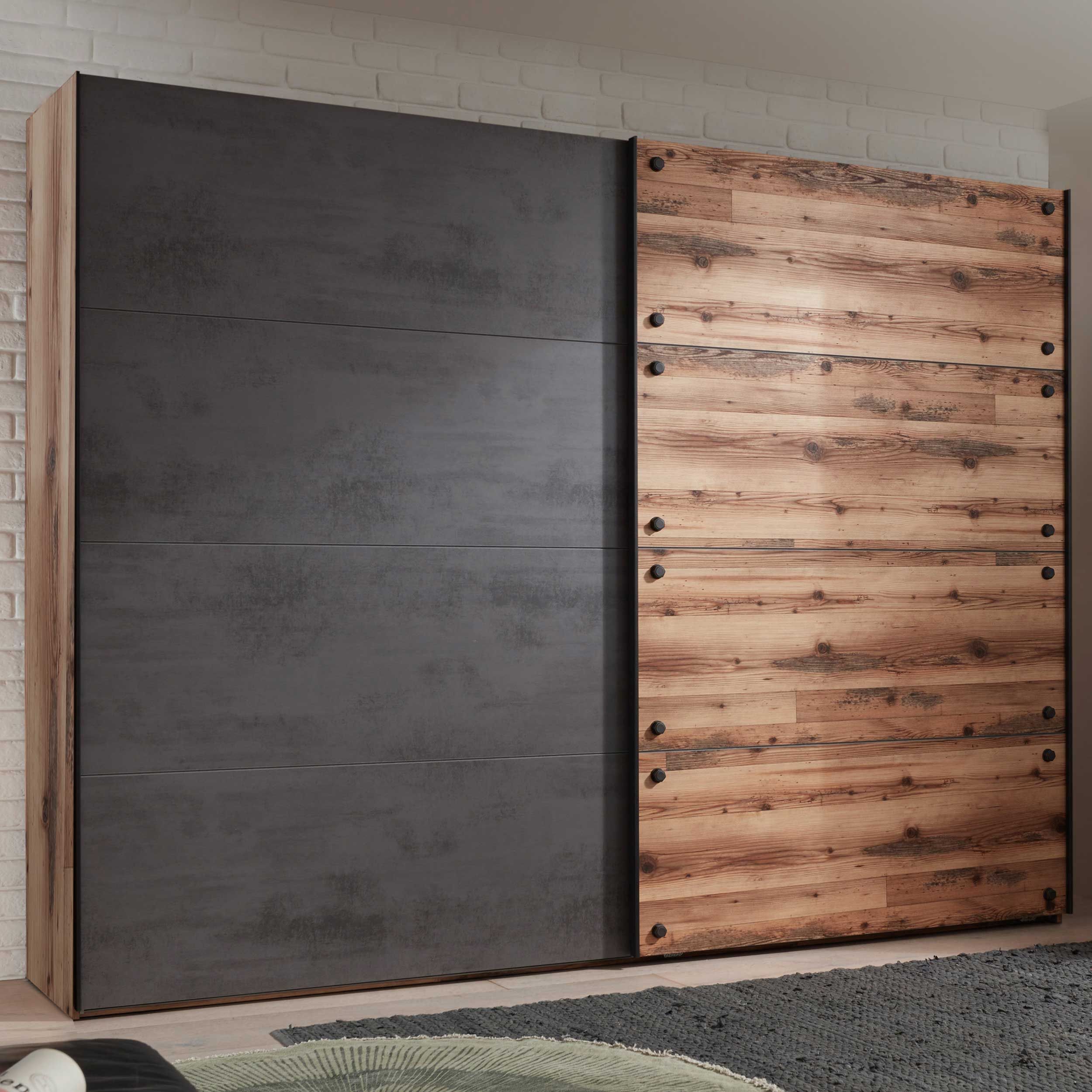 Armoire à vêtements Kalas 270cm avec 2 portes - gris/brun