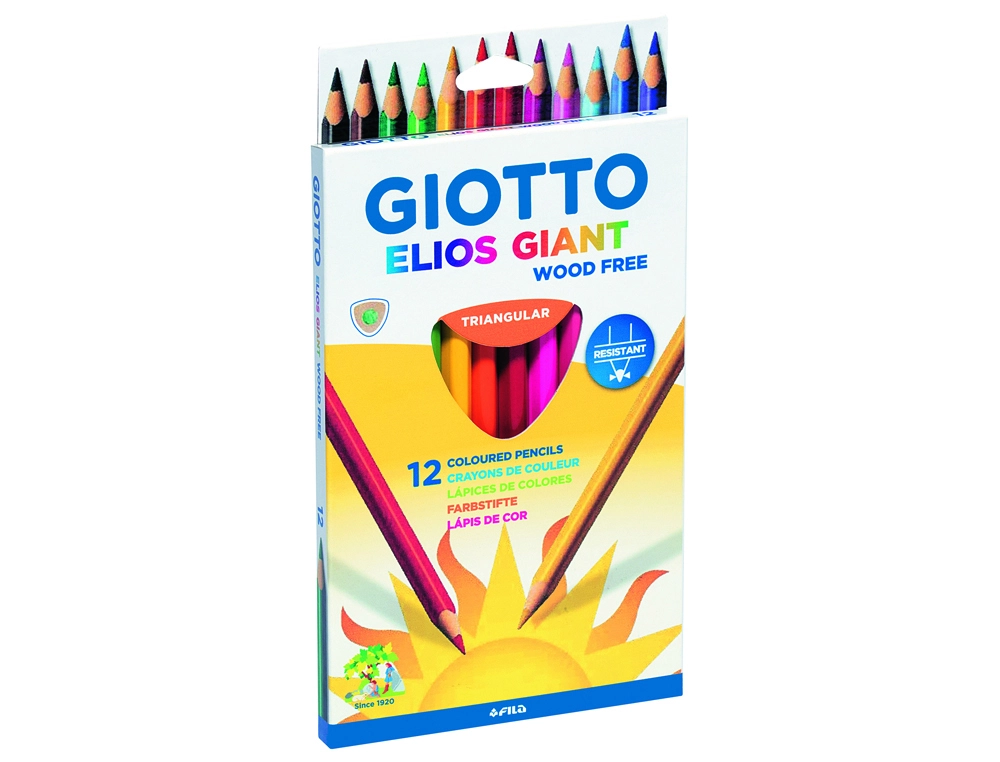 Etui crayons couleurs elios geant wood free giotto forme triangulaire bois 17cm mine 4mm 12 unites coloris