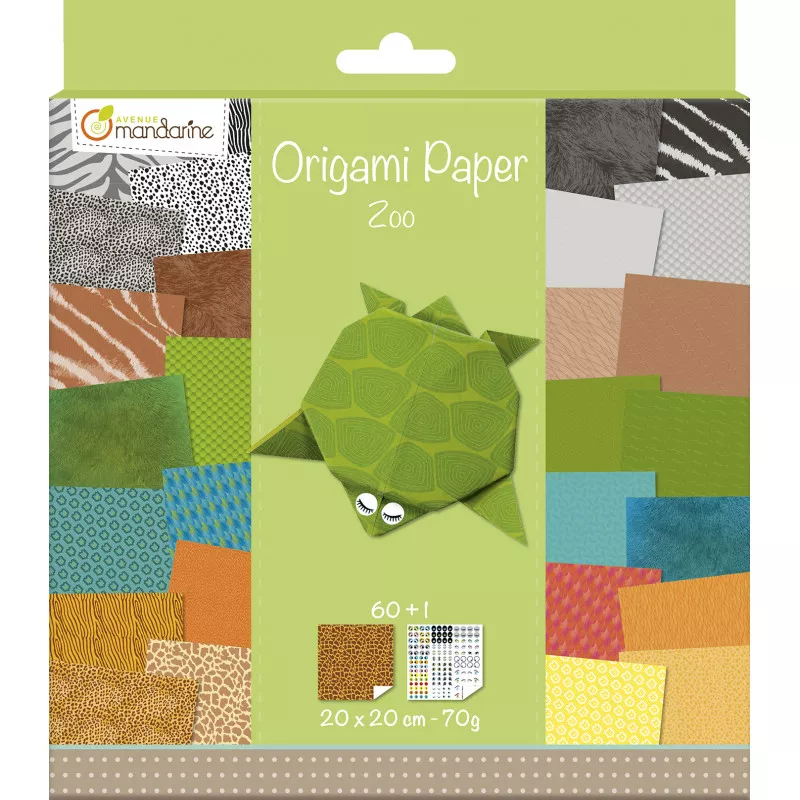 Feuille papier origami clairefontaine zoo 70g 200x200mm coloris assortis 3 pochettes de 60f