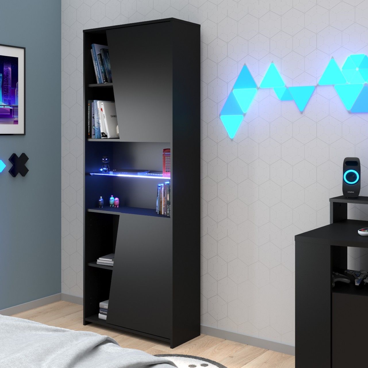 Bibliothèque Gaming 67cm avec bande LED - noir