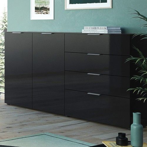 Bahut Dudek 184cm avec 2 portes & 4 tiroirs - noir