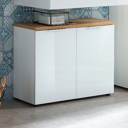 Meuble sous lavabo Sepp avec 2 portes - blanc/chêne