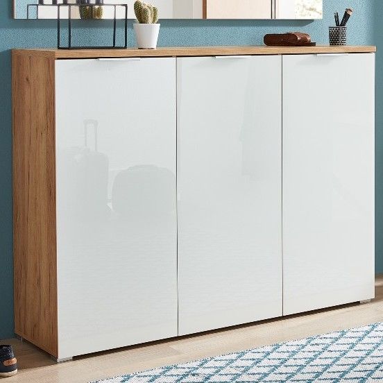 Armoire à chaussures Tille 134cm avec 3 portes - blanc/chêne