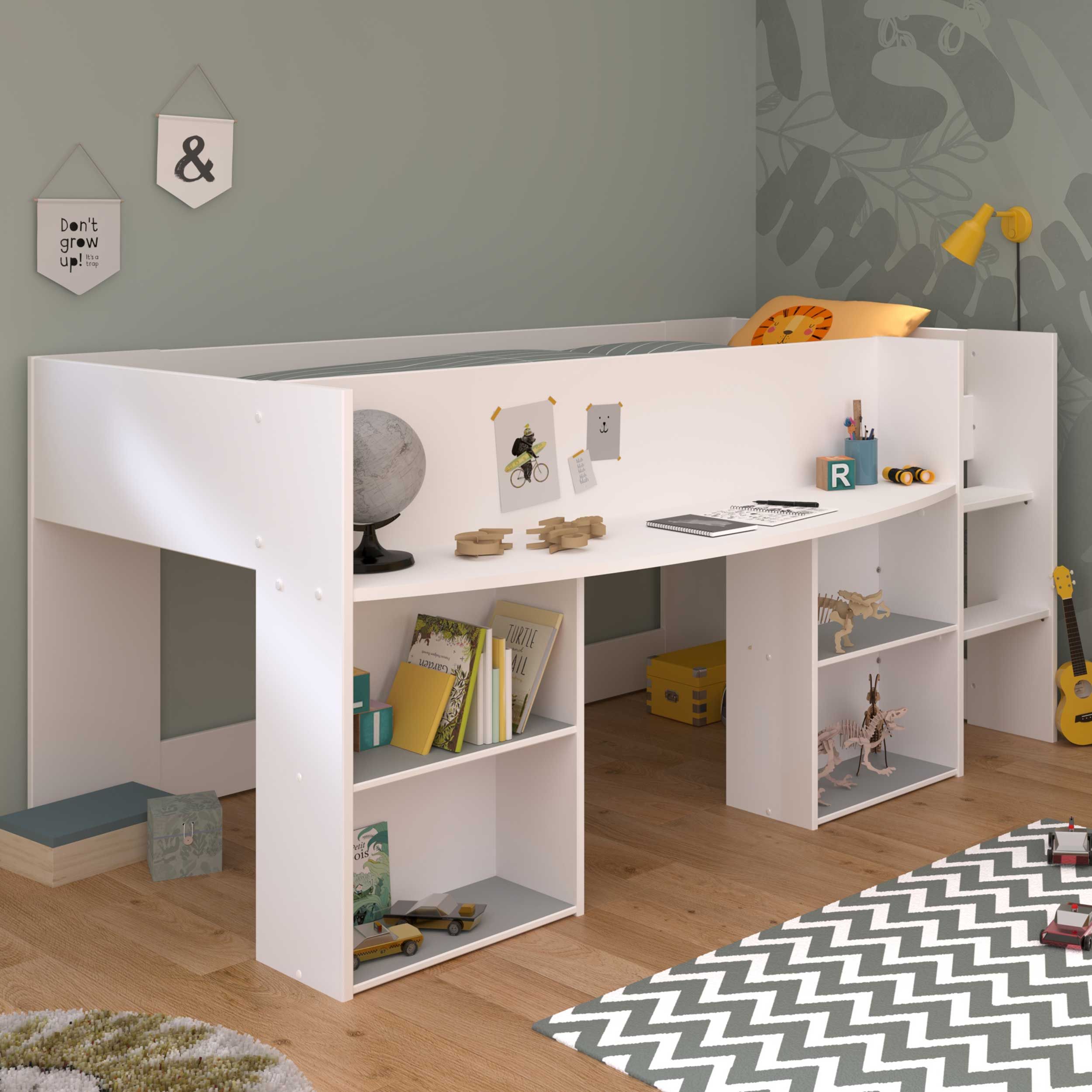 Lit combiné Rue 90x200 avec bureau - blanc/gris ou blanc/rose