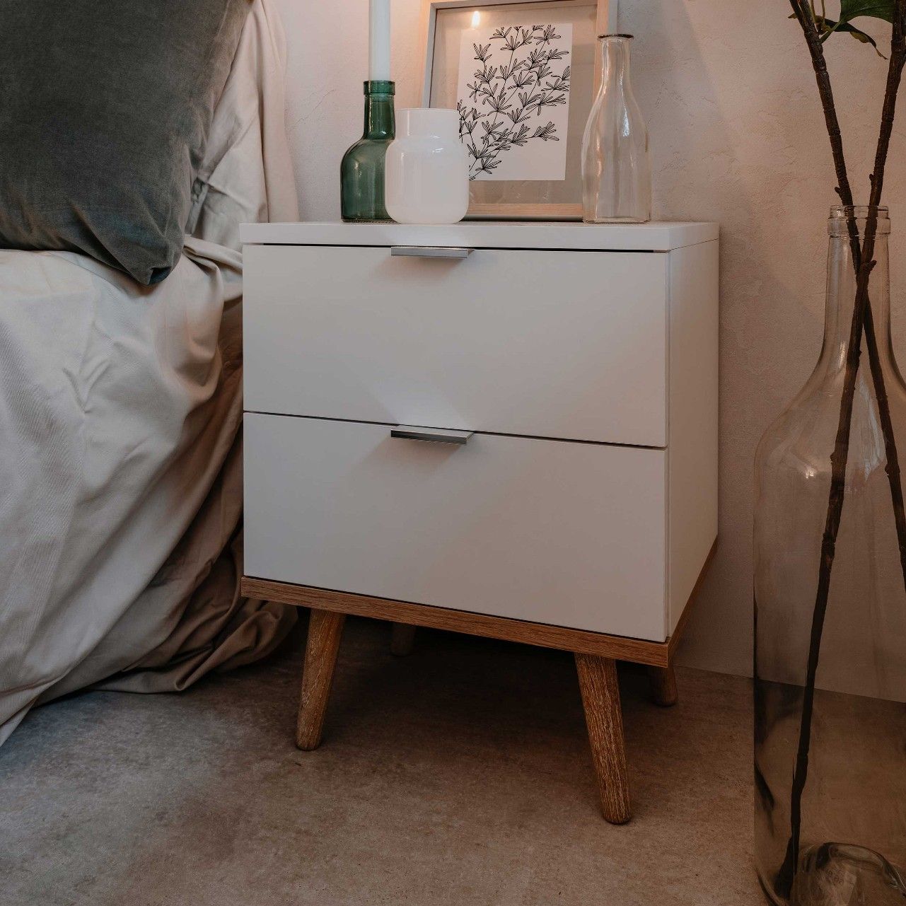 Table de chevet Göteborg 40cm 2 tiroirs - blanc