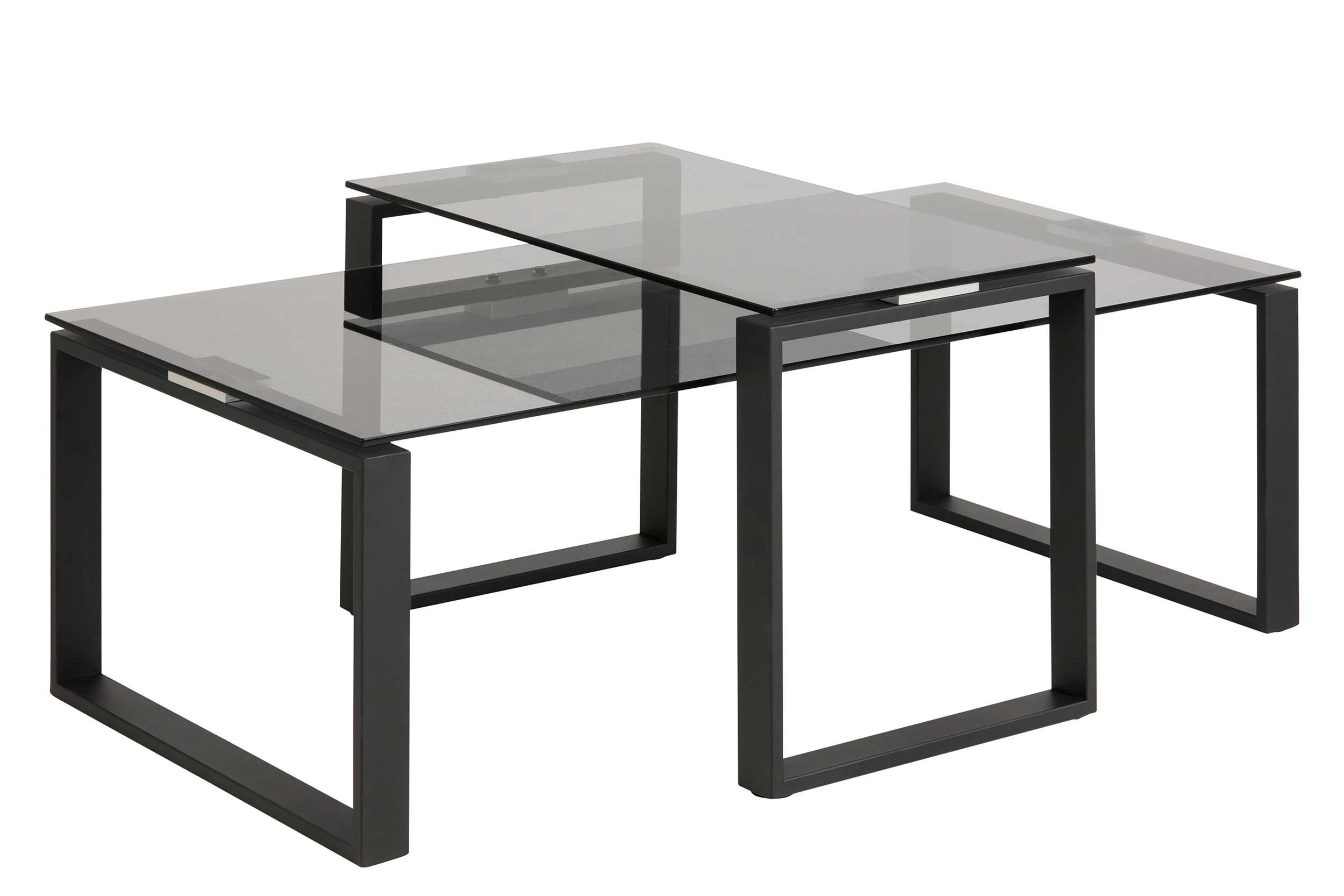 Set de 2 tables basses Nicola avec plateaux en verre - noir