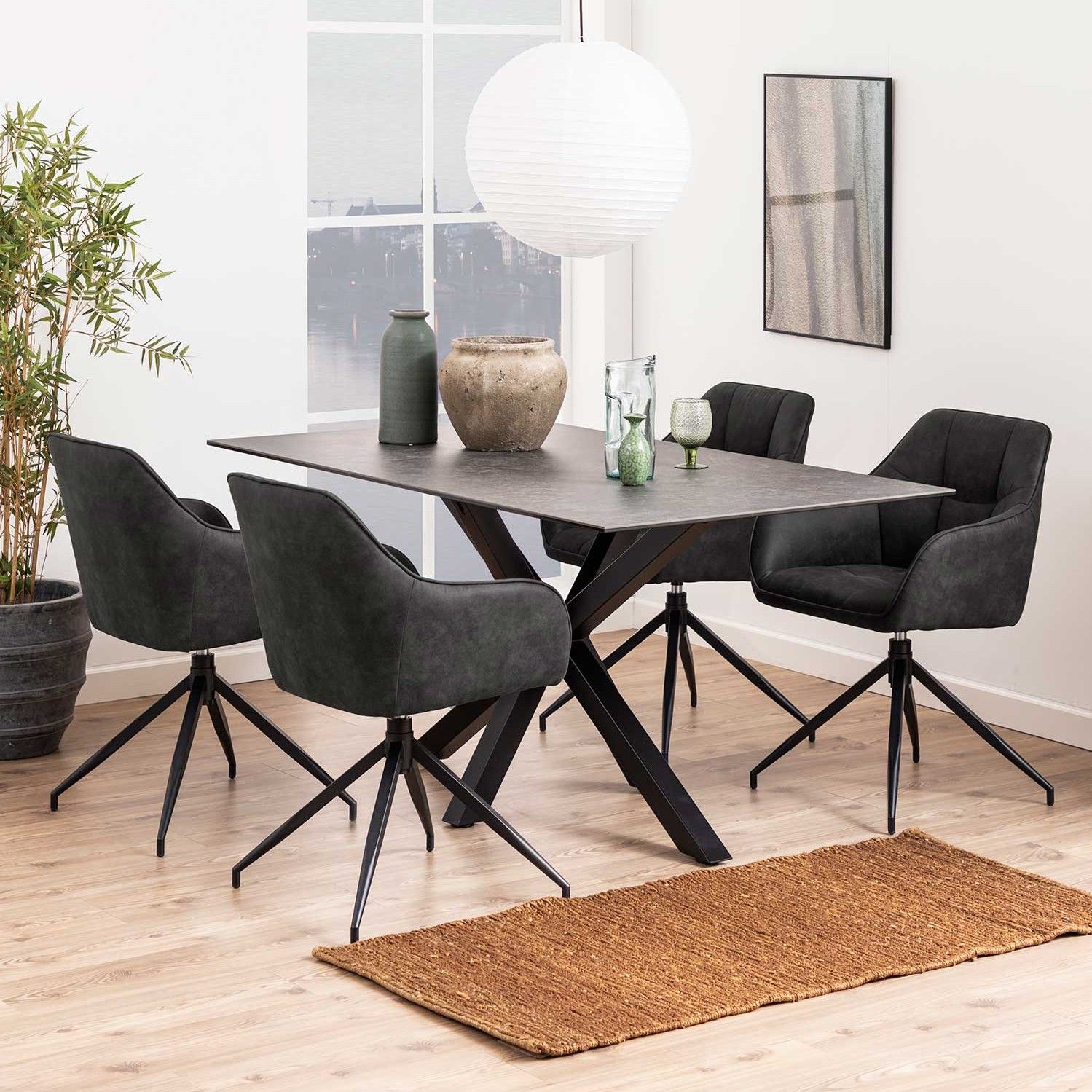 Table à manger Hennie 160x90 céramique - noir