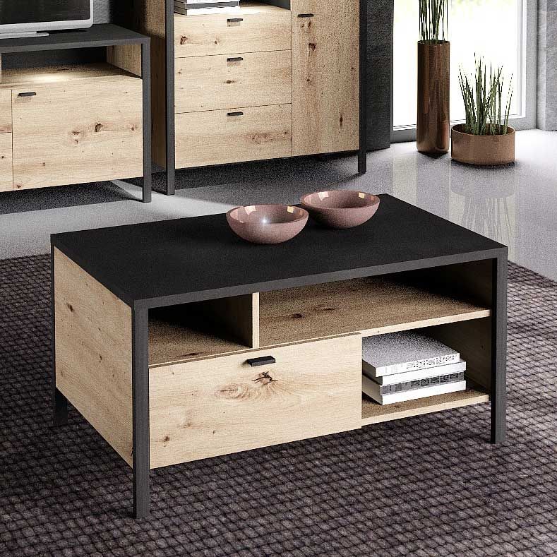 Table basse In-Loft 95x59 industriel - chêne vieilli