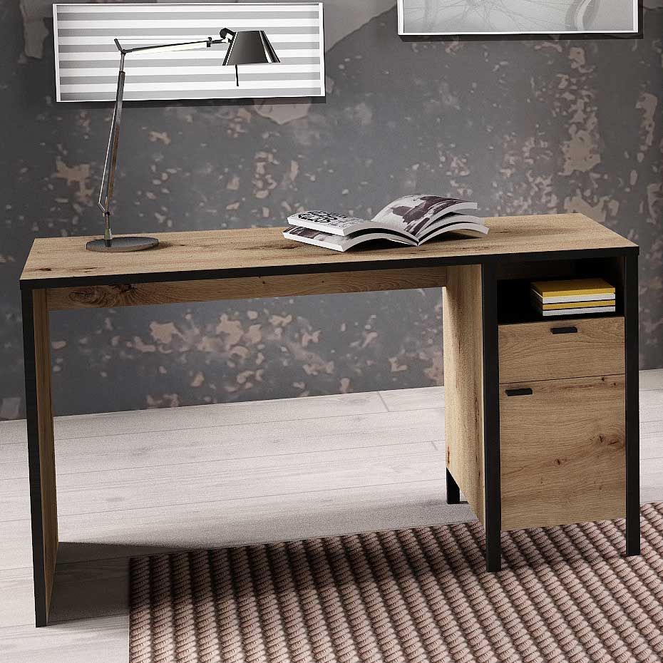 Bureau In-Loft 135cm industriel - chêne vieilli