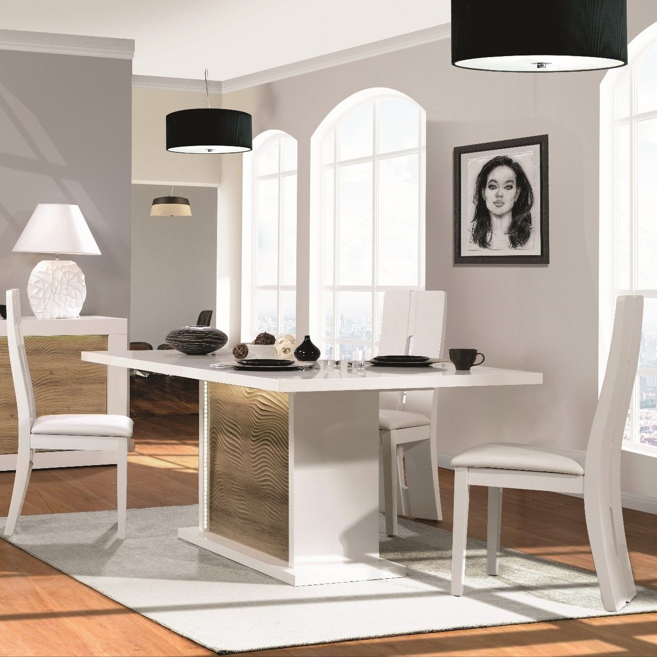 Table à manger extensible Kaia 180/225x100 - blanc brillant/chêne