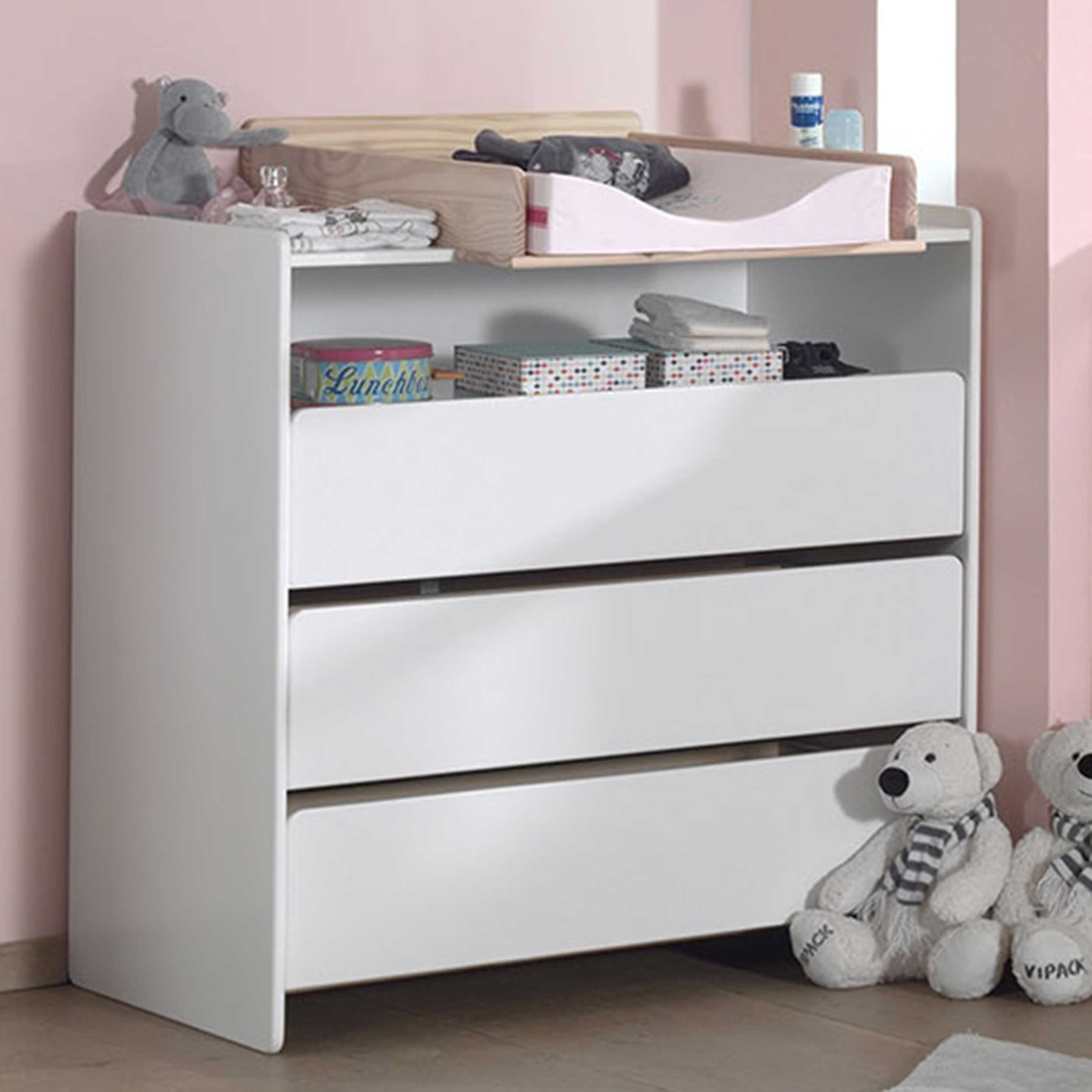 Commode Kiddy 90x72x106cm avec tablette à langer 3 tiroirs - blanc