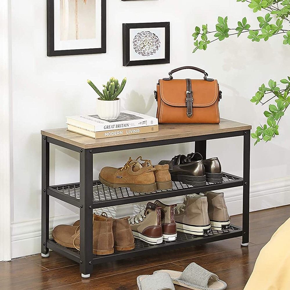 Banc à chaussures Bill 2 tablettes - greige/noir