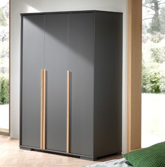 Armoire London 146cm avec 3 portes - anthracite