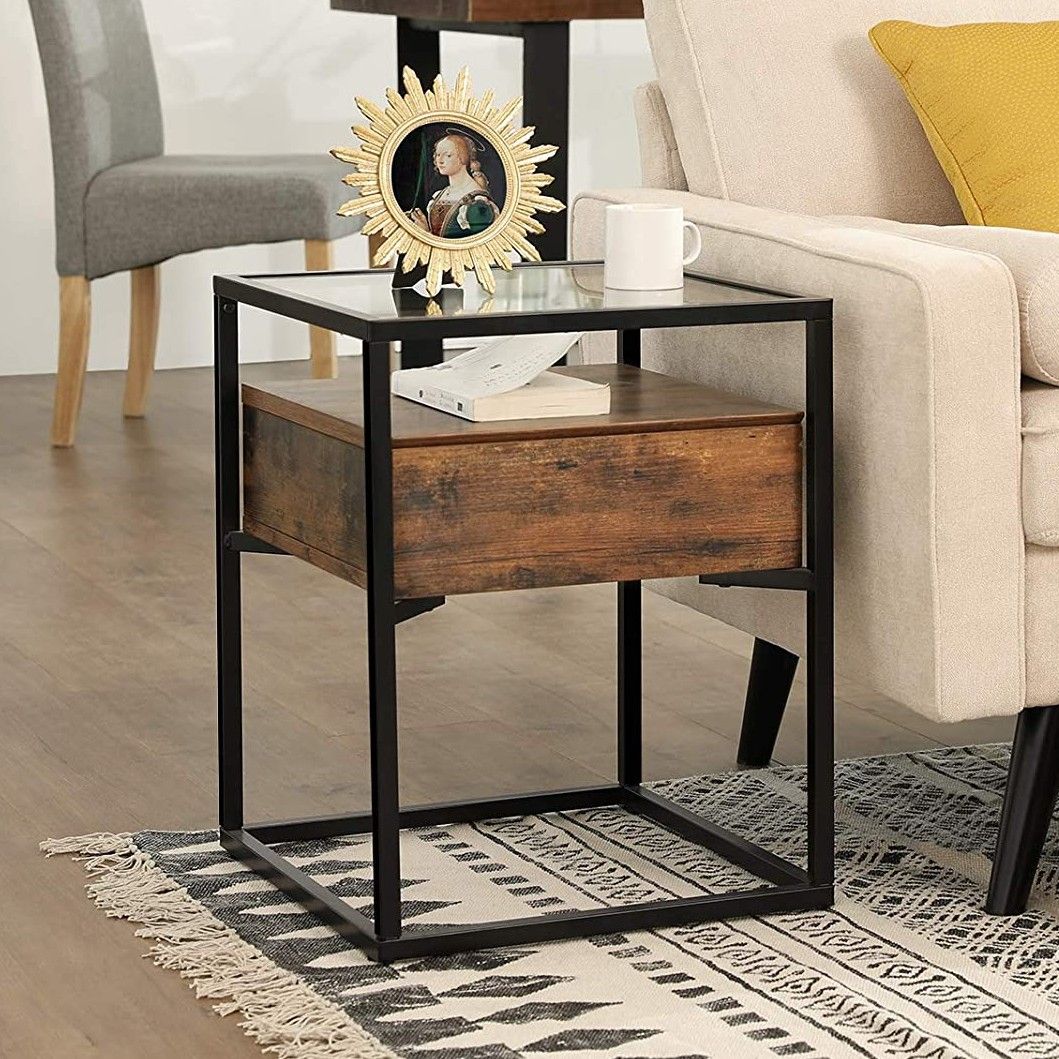 Table d'appoint/Chevet Ayman 43x43 - brun/noir