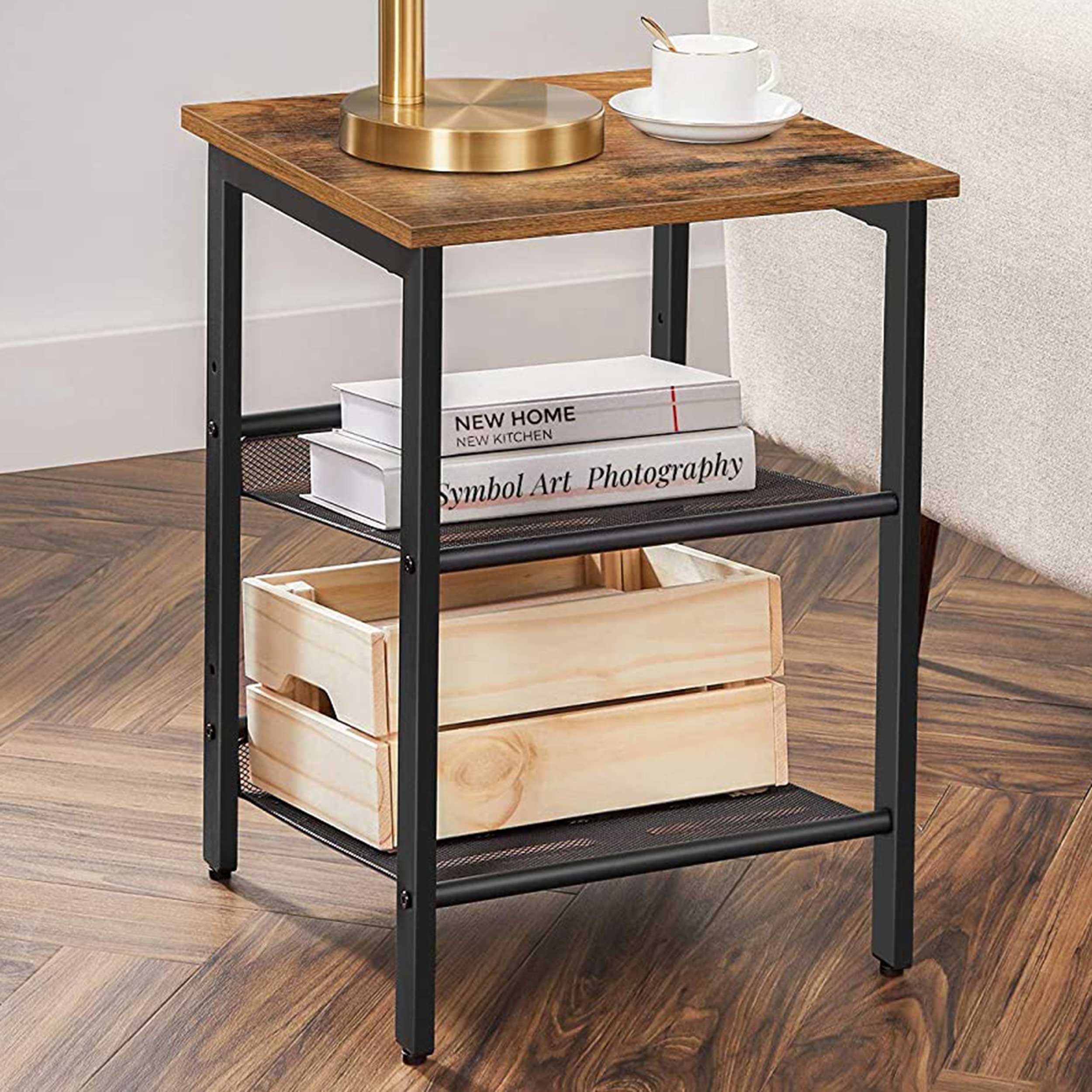 Set de 2 tables d'appoint Brad 40x40 2 tablettes - brun rustique/noir