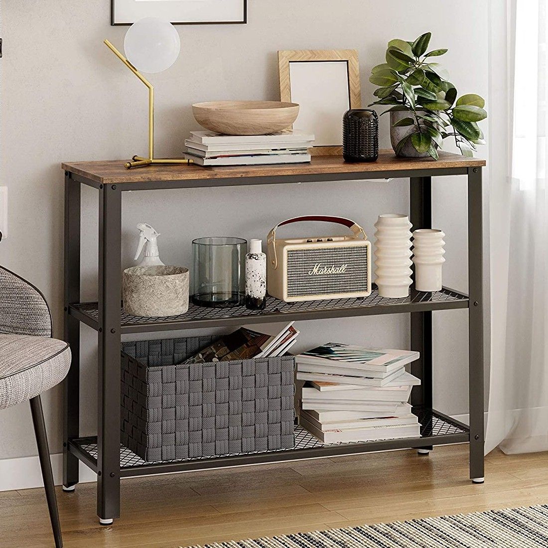 Console Bill avec 2 tablettes - brun rustique/noir