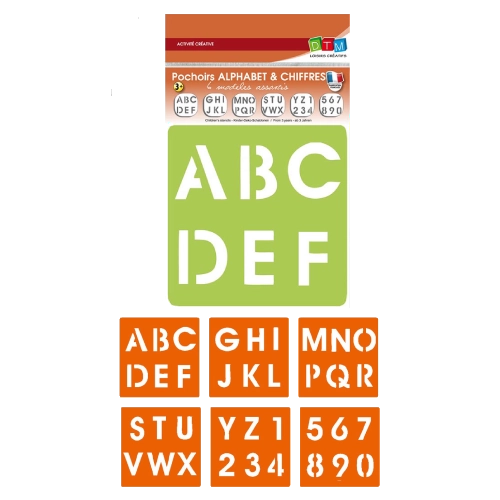 Lot graine creative 6 pochoirs alphabet et chiffres