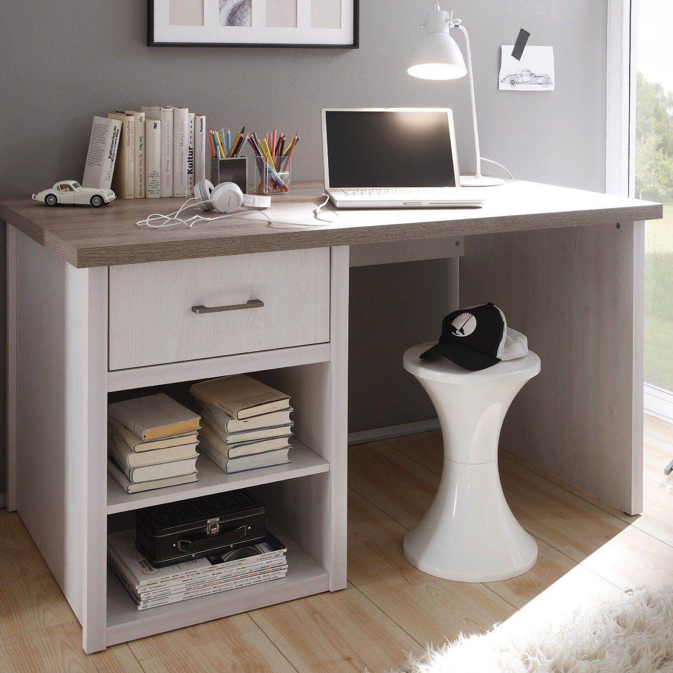 Bureau Larnaca 141cm avec 1 tiroir - blanc