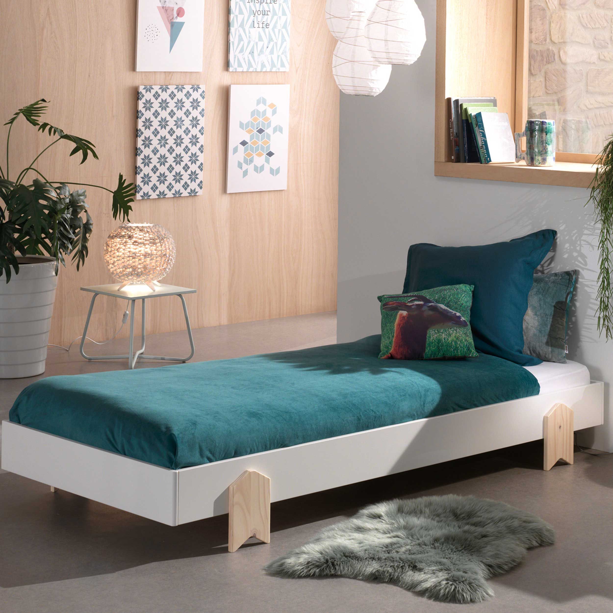 Lit d'enfant Modulo Arrow 90x200 empilable - blanc/bois de pin