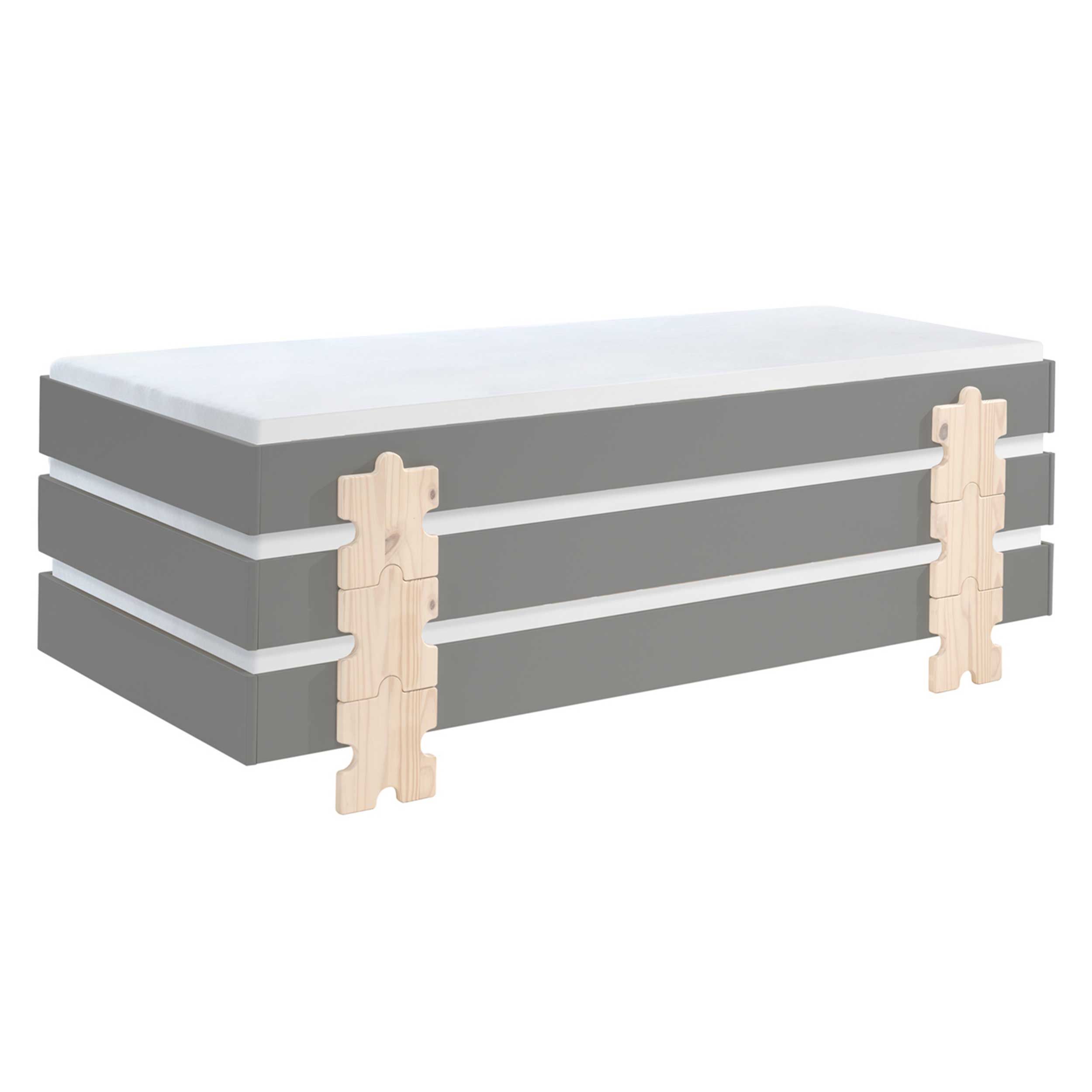 Lit d'enfants Modulo Puzzle 90x200 empilable ensemble de 3 - anthracite/pin