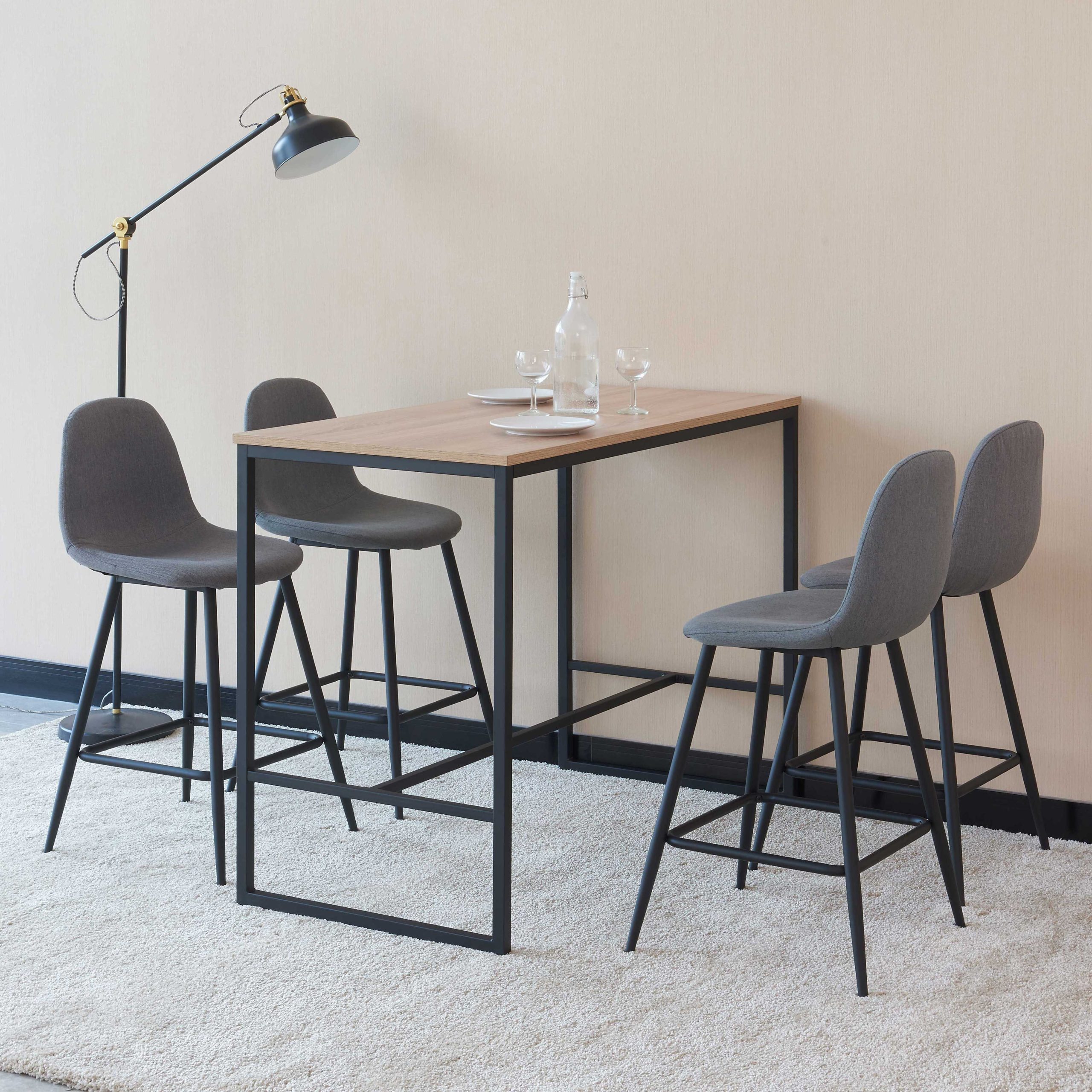 Ensemble de bar Menton 120x60 avec 4 tabourets - brun/gris