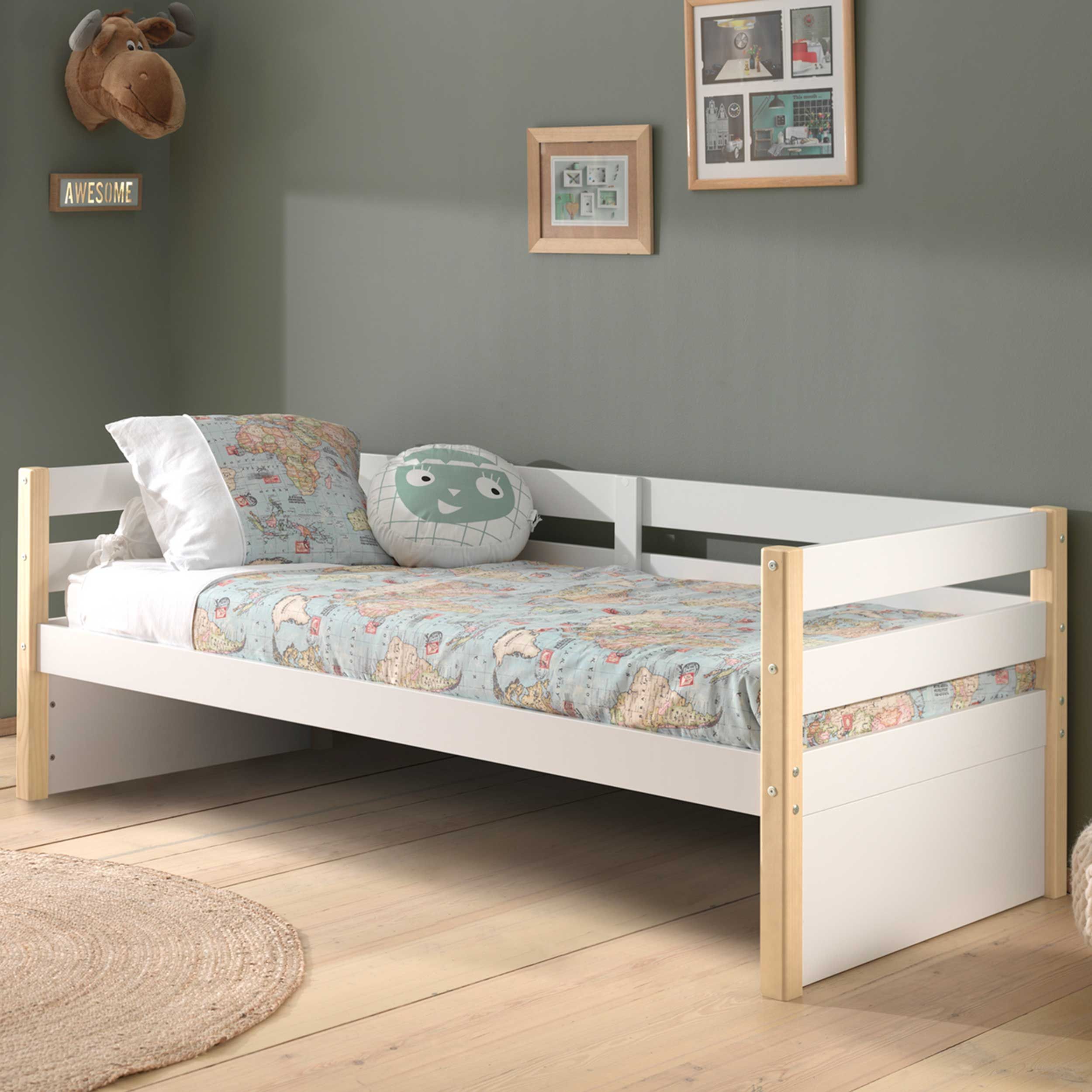 Lit banquette Maggie 90 x 200cm bois pin - blanc