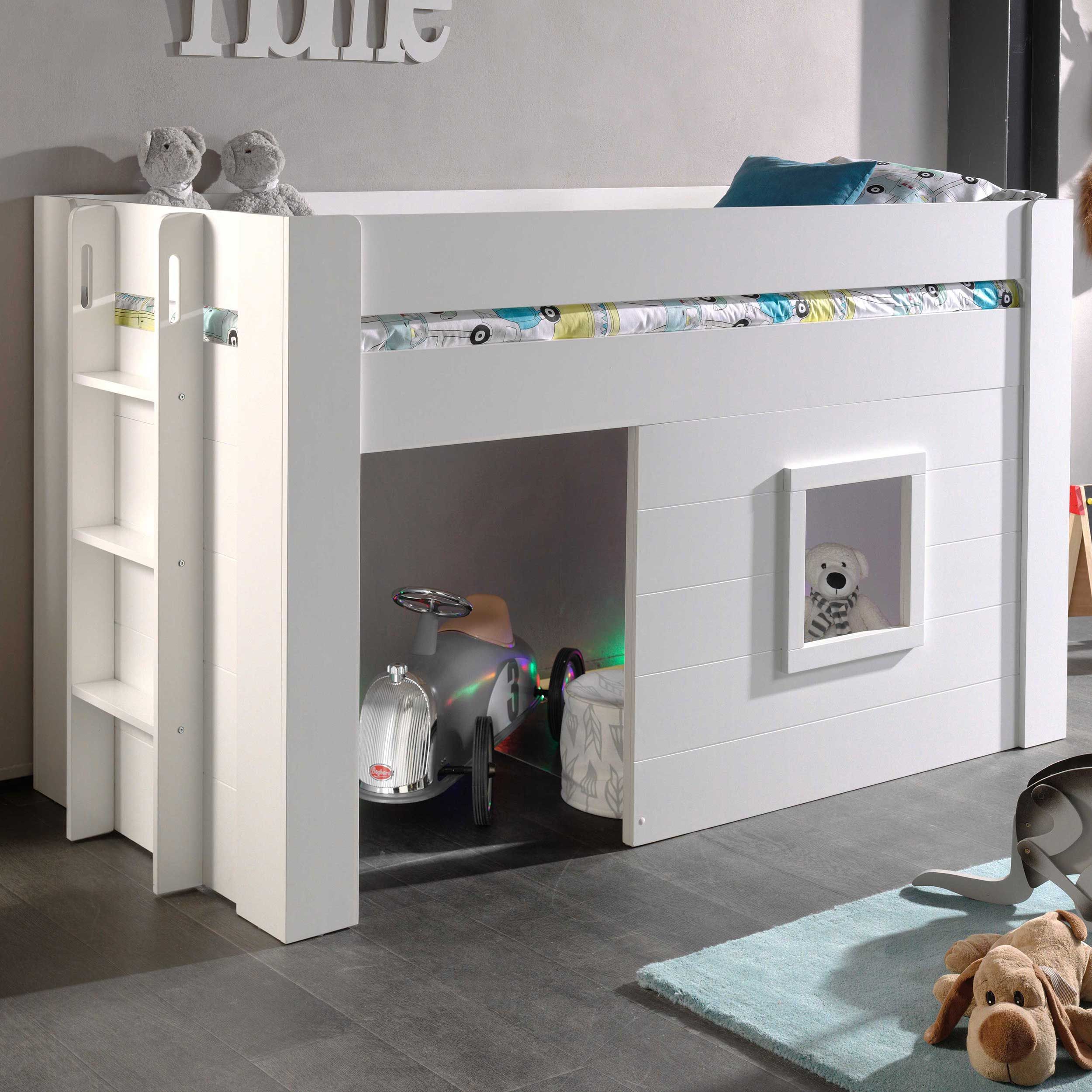 Lit mi-hauteur Noah avec protection - blanc